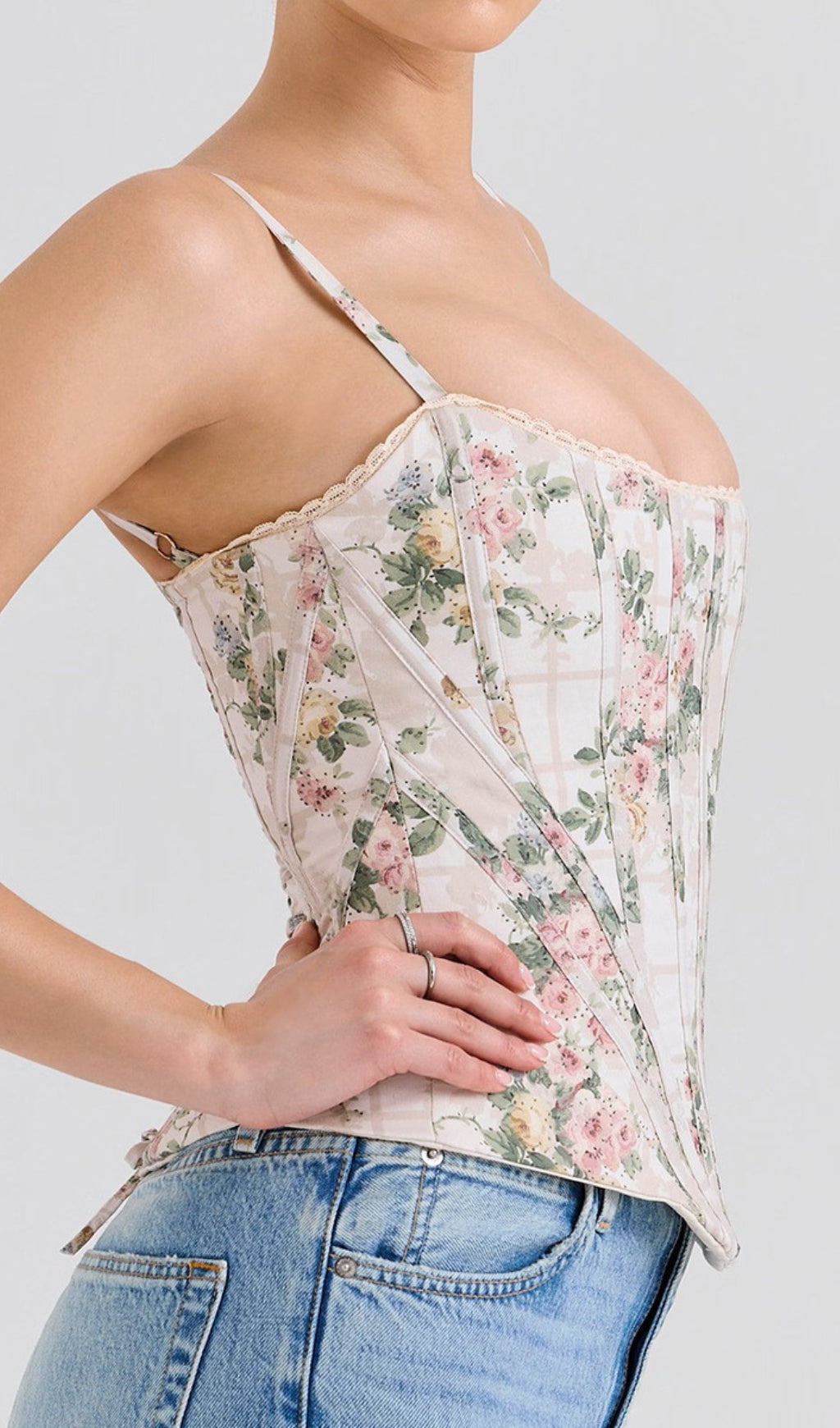 Devica Beige Floral Corset Top