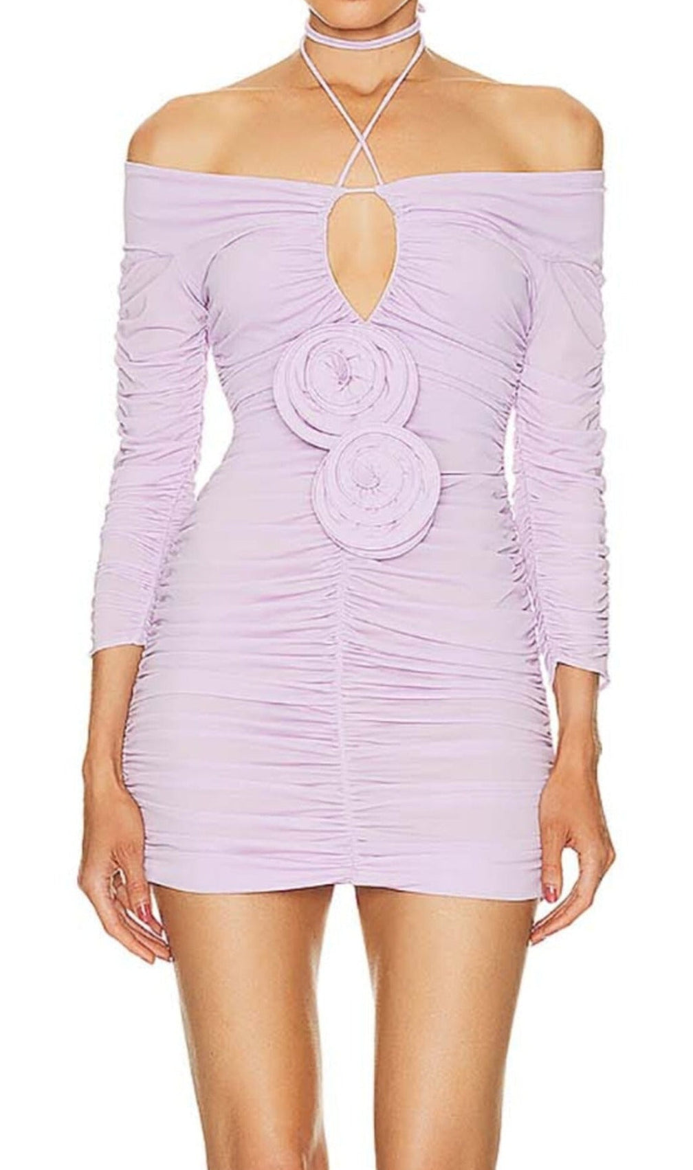 Ruched Off-Shoulder Mini Dress In Ilac