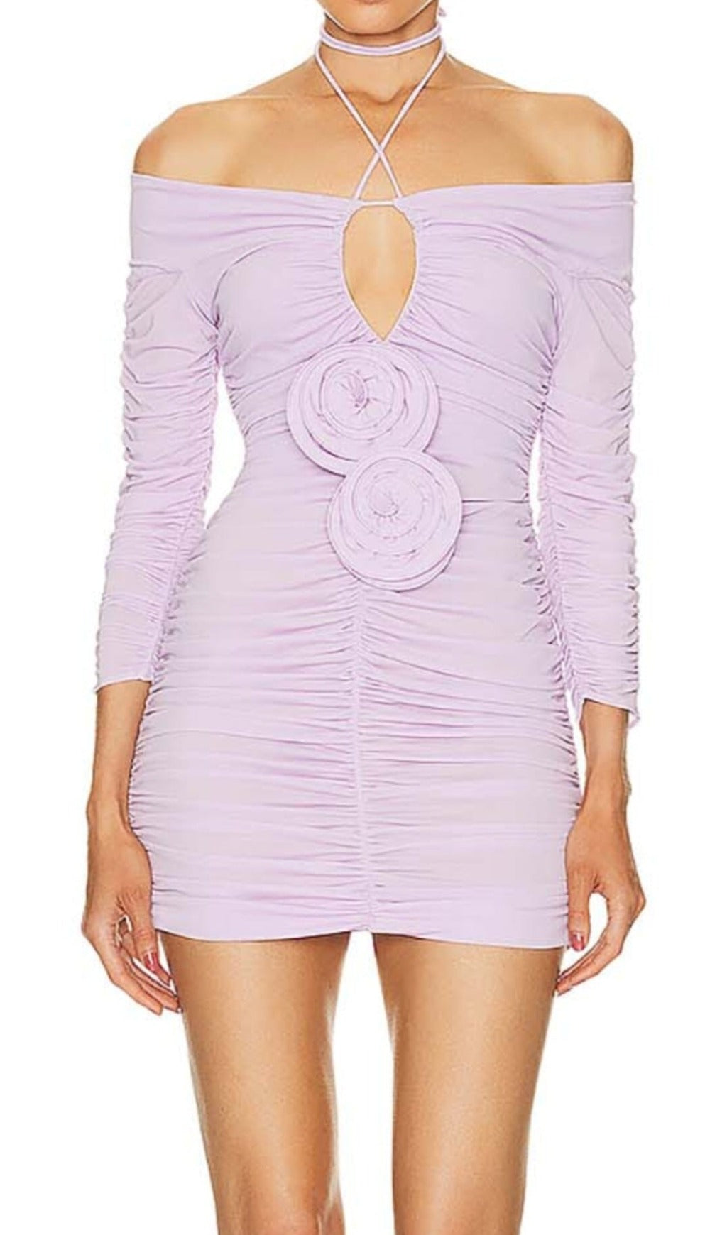 Ruched Off-Shoulder Mini Dress In Ilac