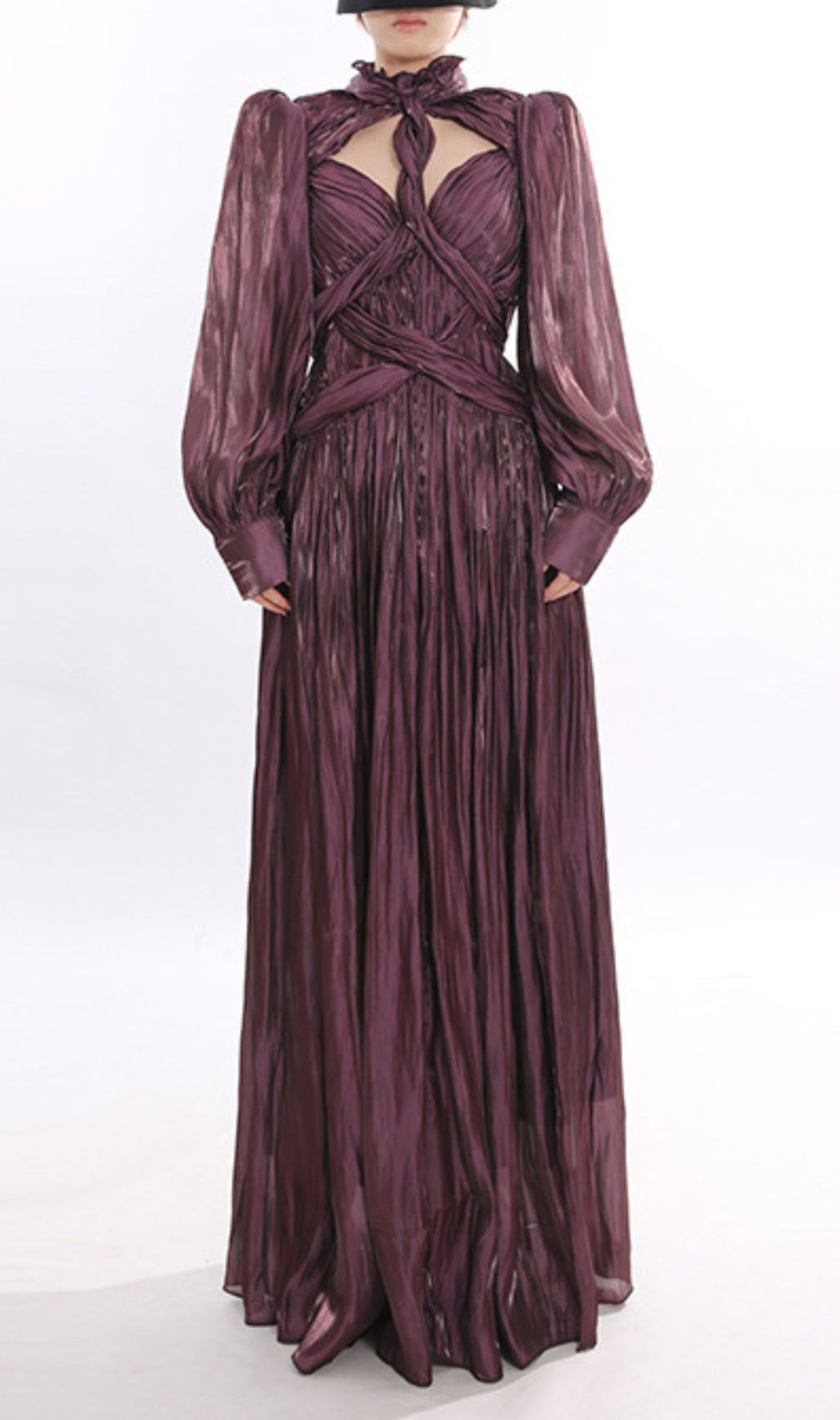 Bauer Regal Plum Maxi Dress | Statement Balloon Sleeves & Twisted Bodice Gown