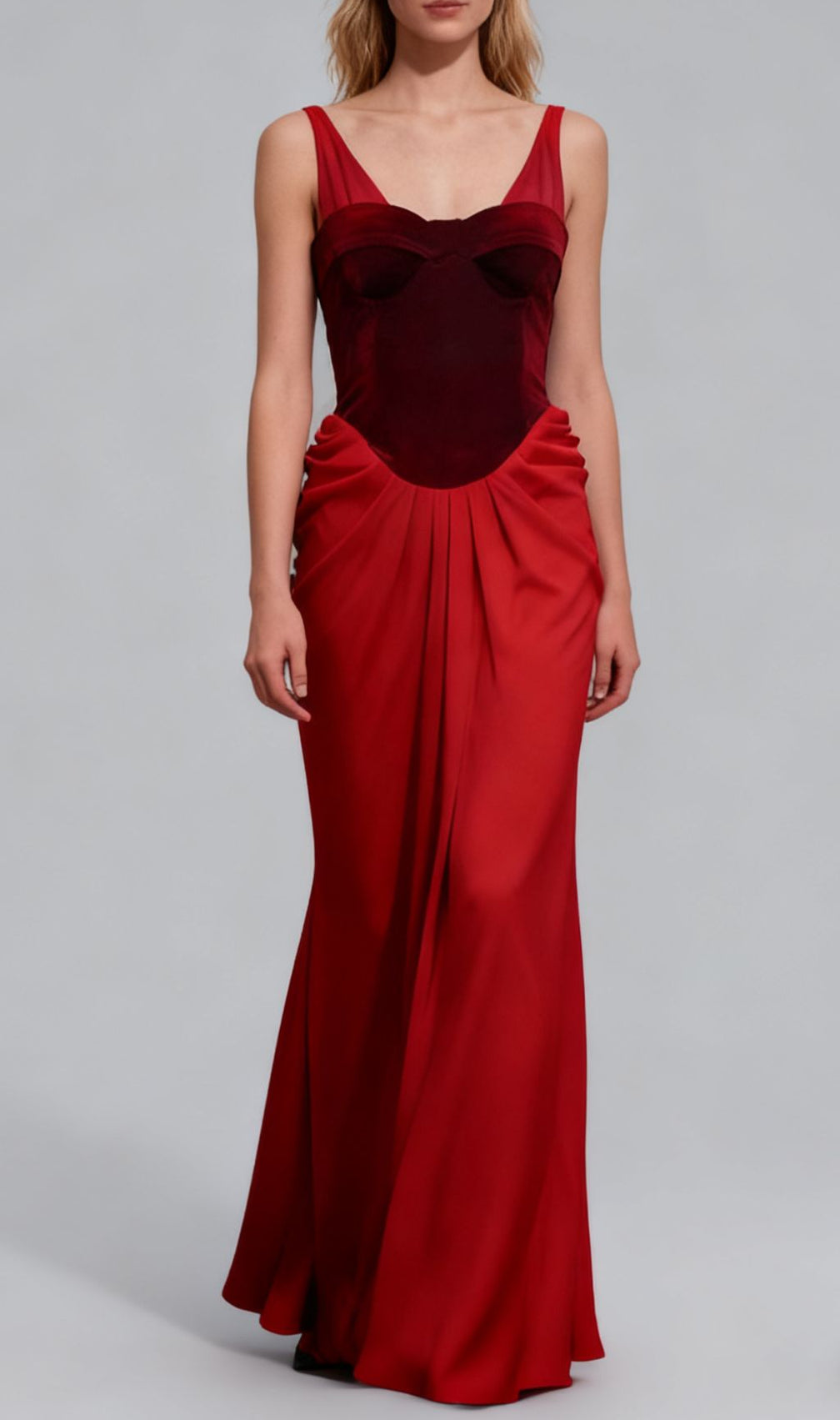 Jette Red Velvet Draped Maxi Gown | Elegant Formal Evening Dress