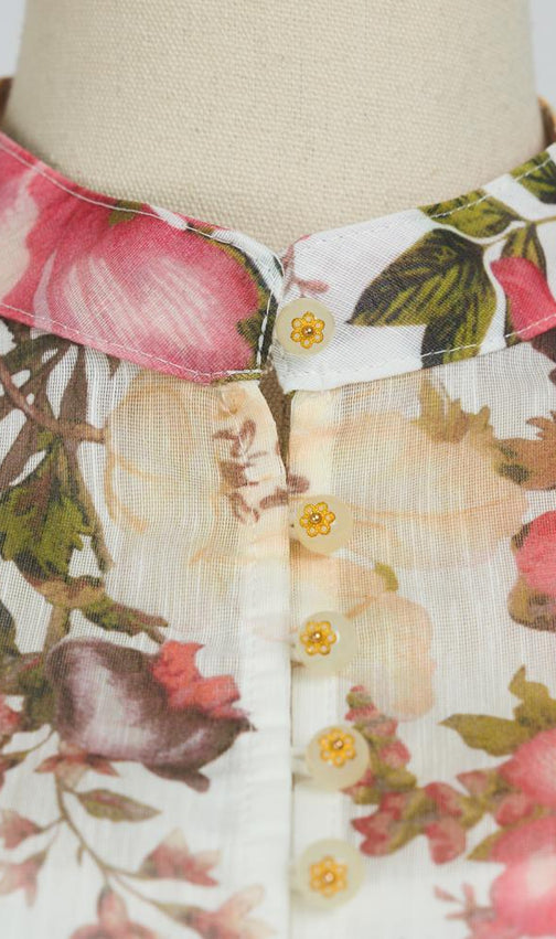 Gina White Floral  Long Sleeve Blouse & Skirt Set