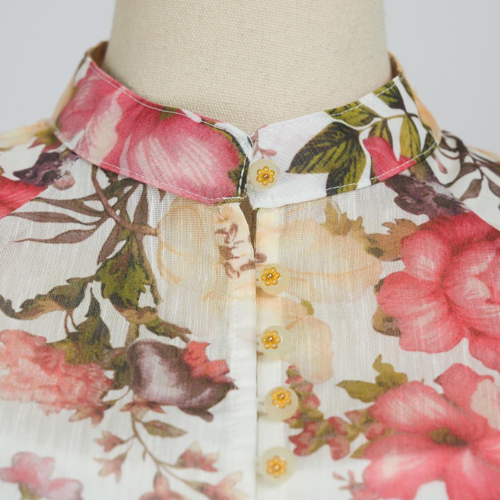 Gina White Floral  Long Sleeve Blouse & Skirt Set