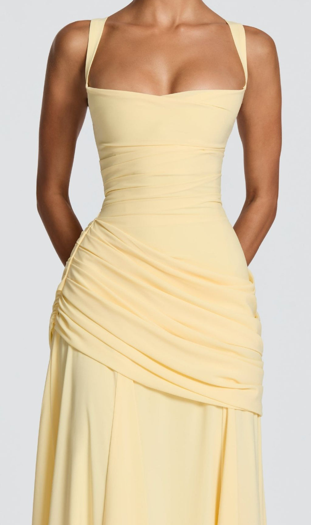 Kellie Elegant Yellow Ruched Maxi Dress | Strappy Formal Gown for Women