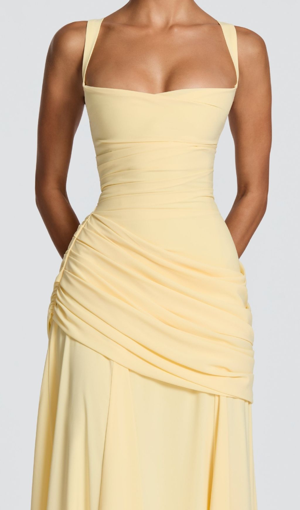Kellie Elegant Yellow Ruched Maxi Dress | Strappy Formal Gown for Women