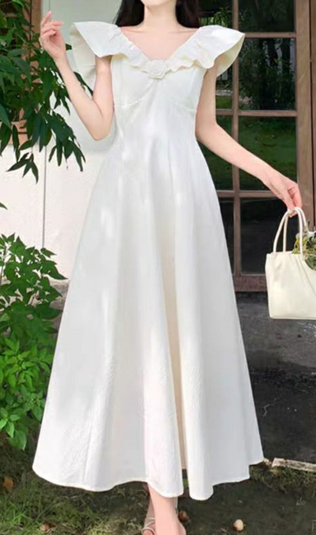 Adjustable Collar Strap Midi Dress