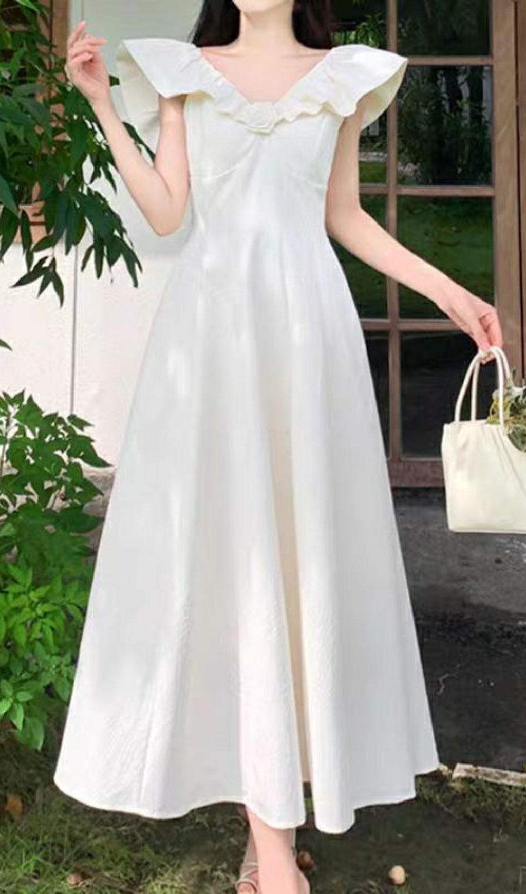 Adjustable Collar Strap Midi Dress