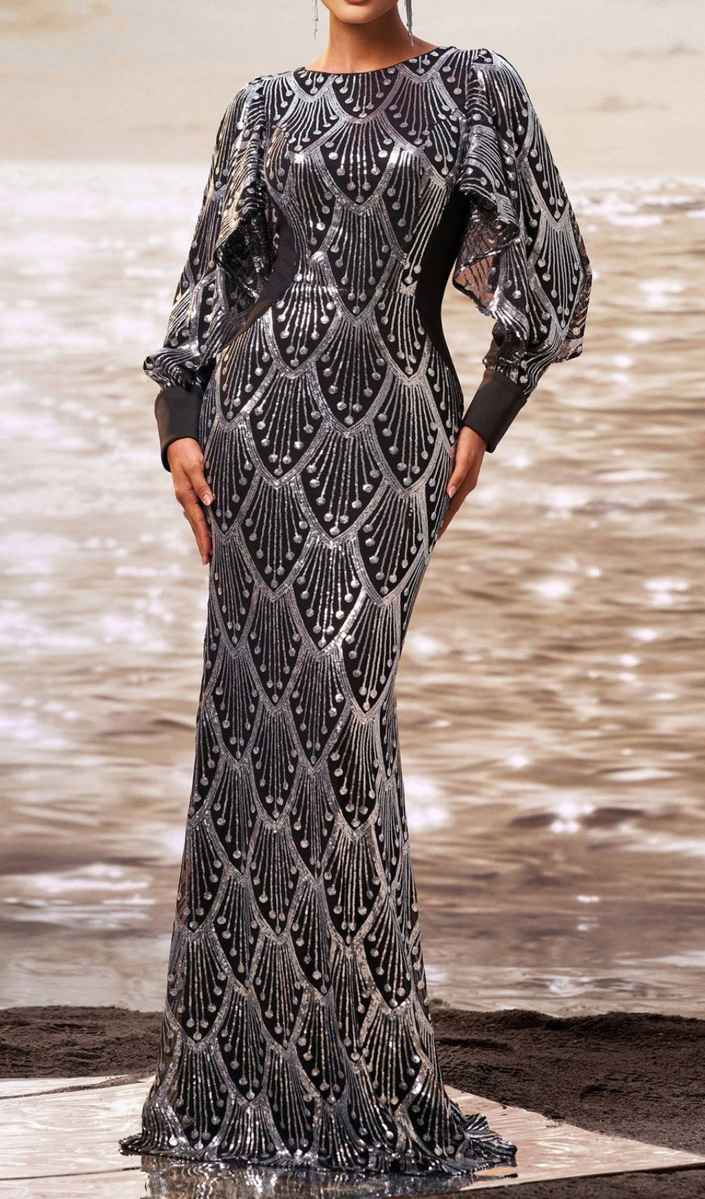 Dewi Long Sleeve Sequin Maxi Dress