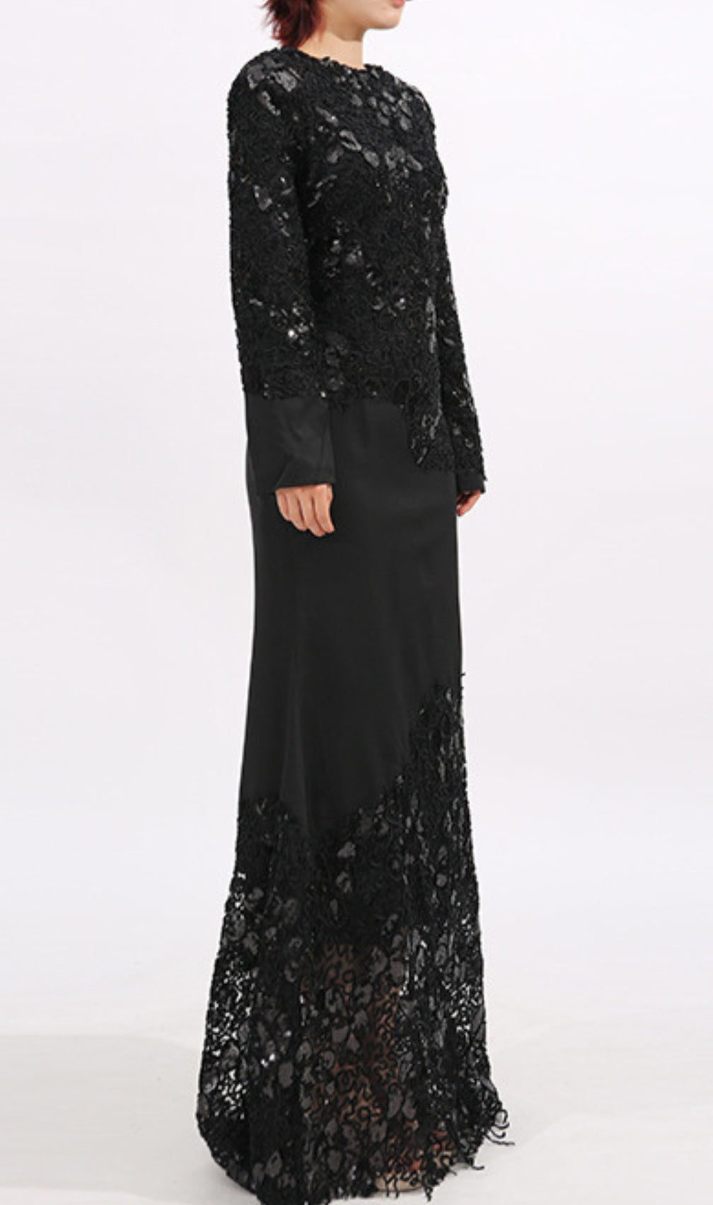 Elodie Black Lace Embroidery Long Sleeve Maxi Dress