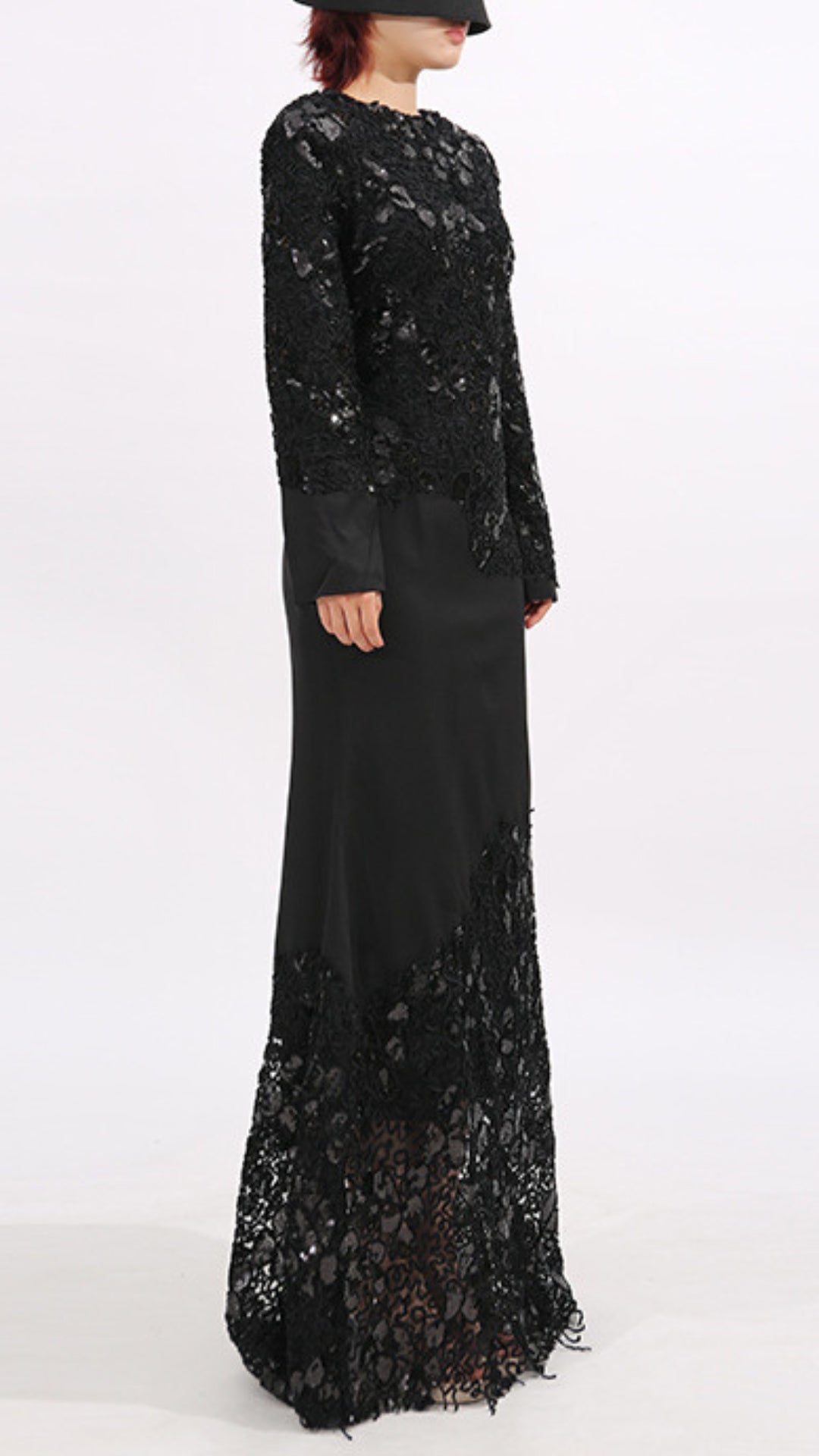 Elodie Black Lace Embroidery Long Sleeve Maxi Dress