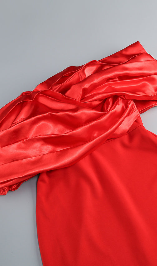 Jonilde Glamorous Red Off-Shoulder Maxi Dress with High Slit