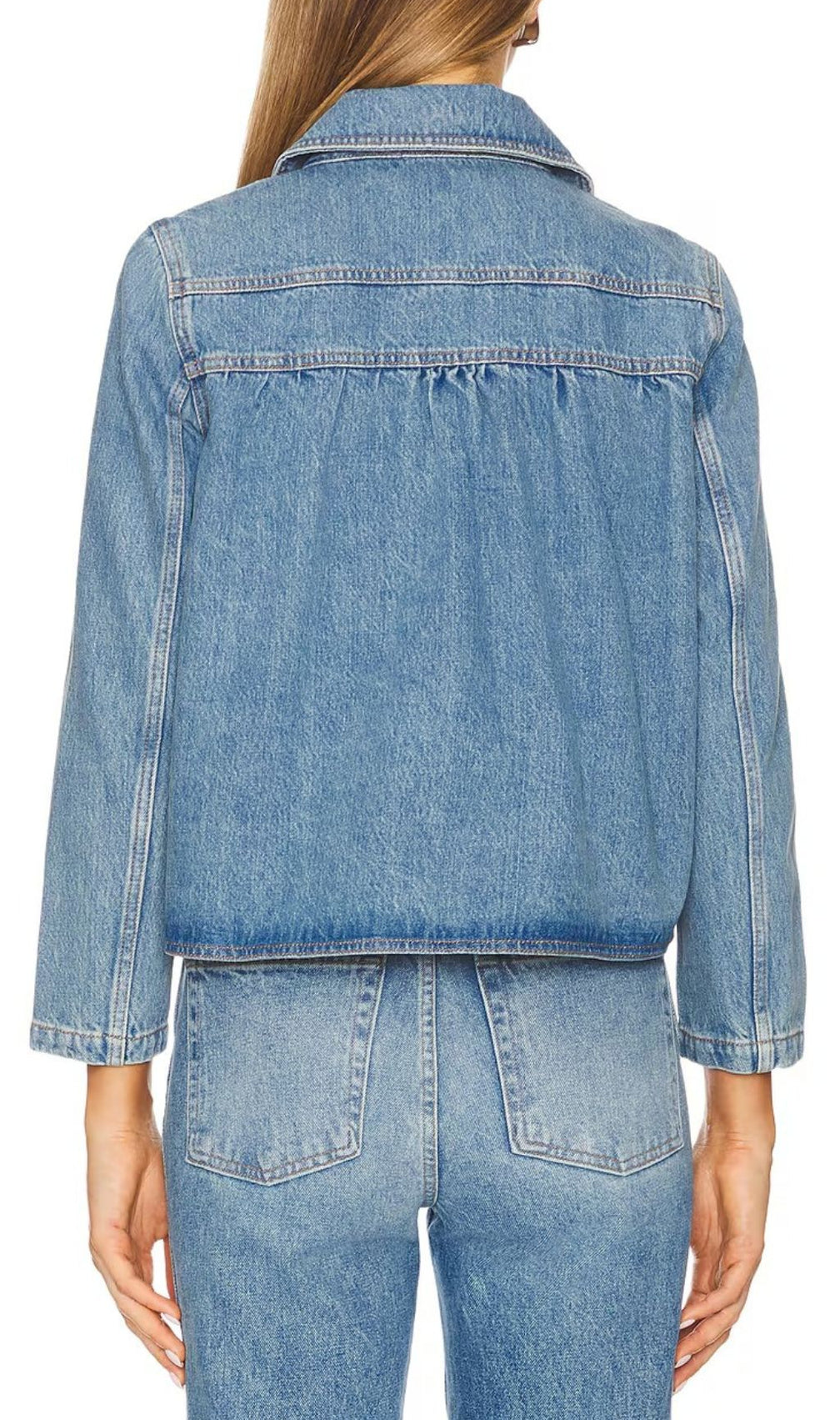 Harmoni Chic Cropped Denim Jacket - Effortless Style & Rounded Collar