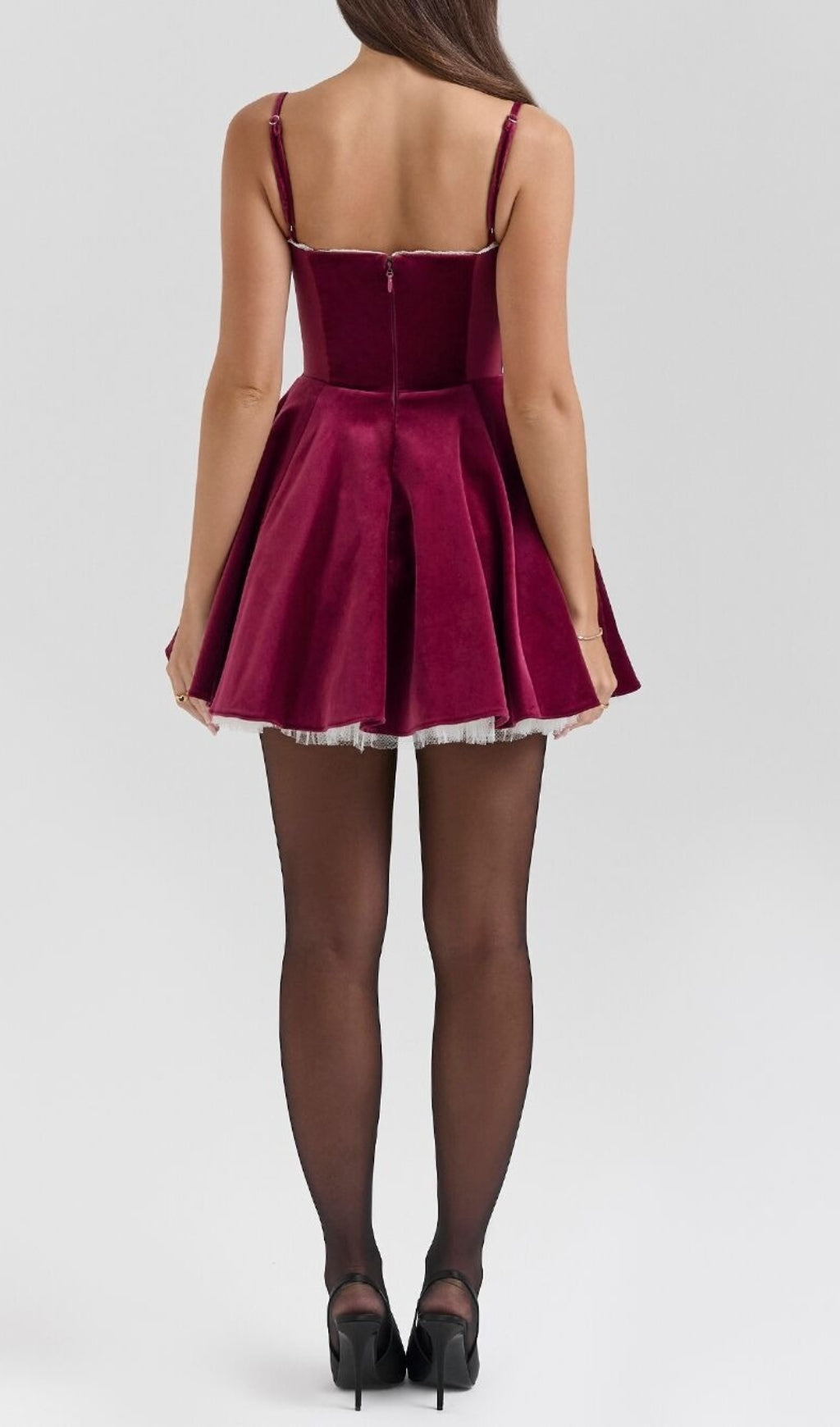 Brinda Burgundy Velvet Tulle Mini Dress