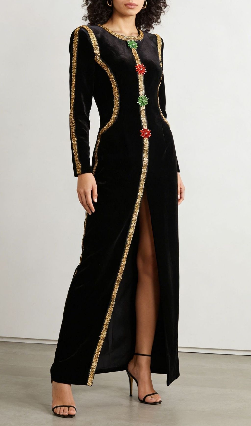Kendria Black Velvet & Sequin Maxi Gown | Festive Floral Evening Dress