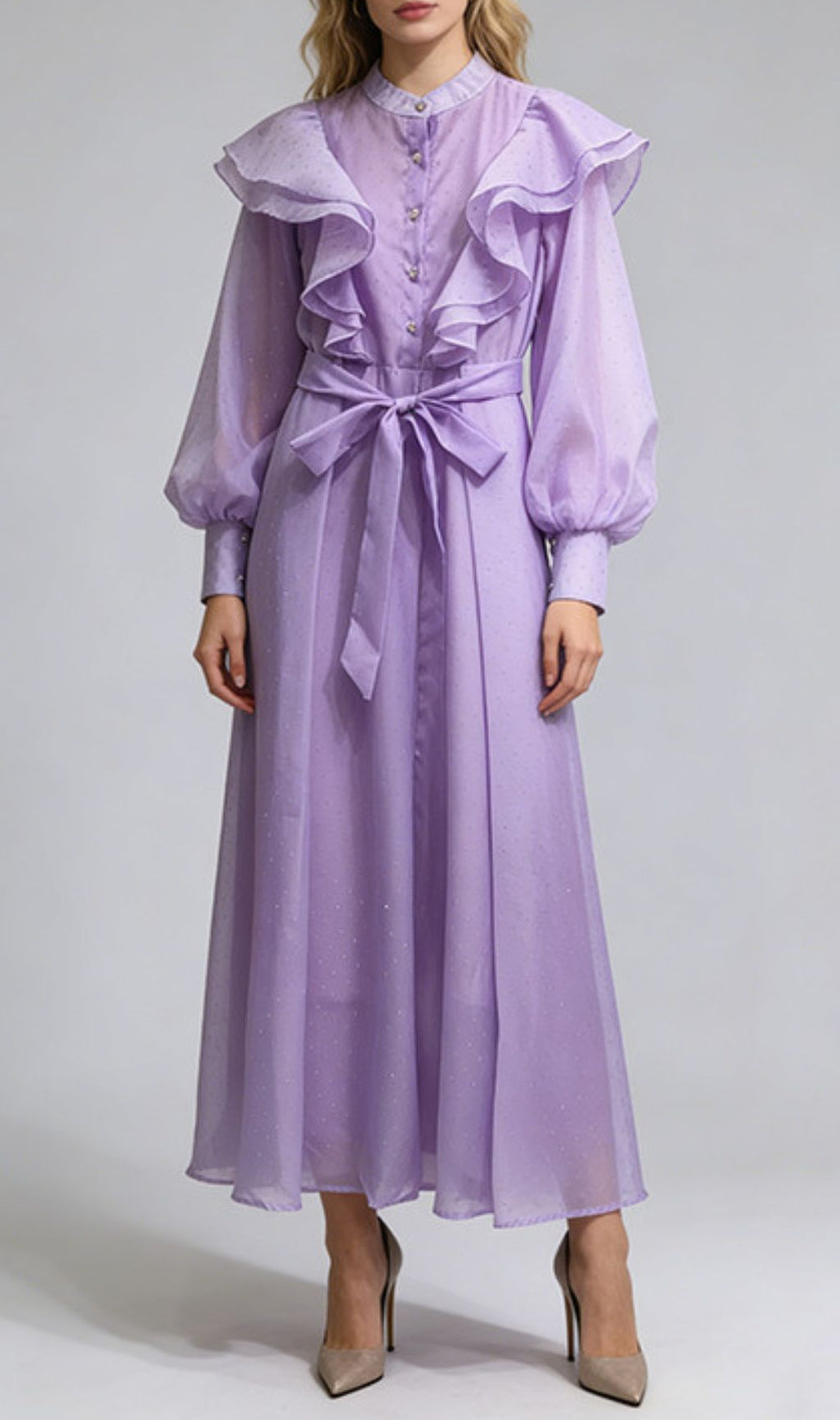 Jolanda Sparkle Ruffle Maxi Dress - Elegant Long Sleeve Gown