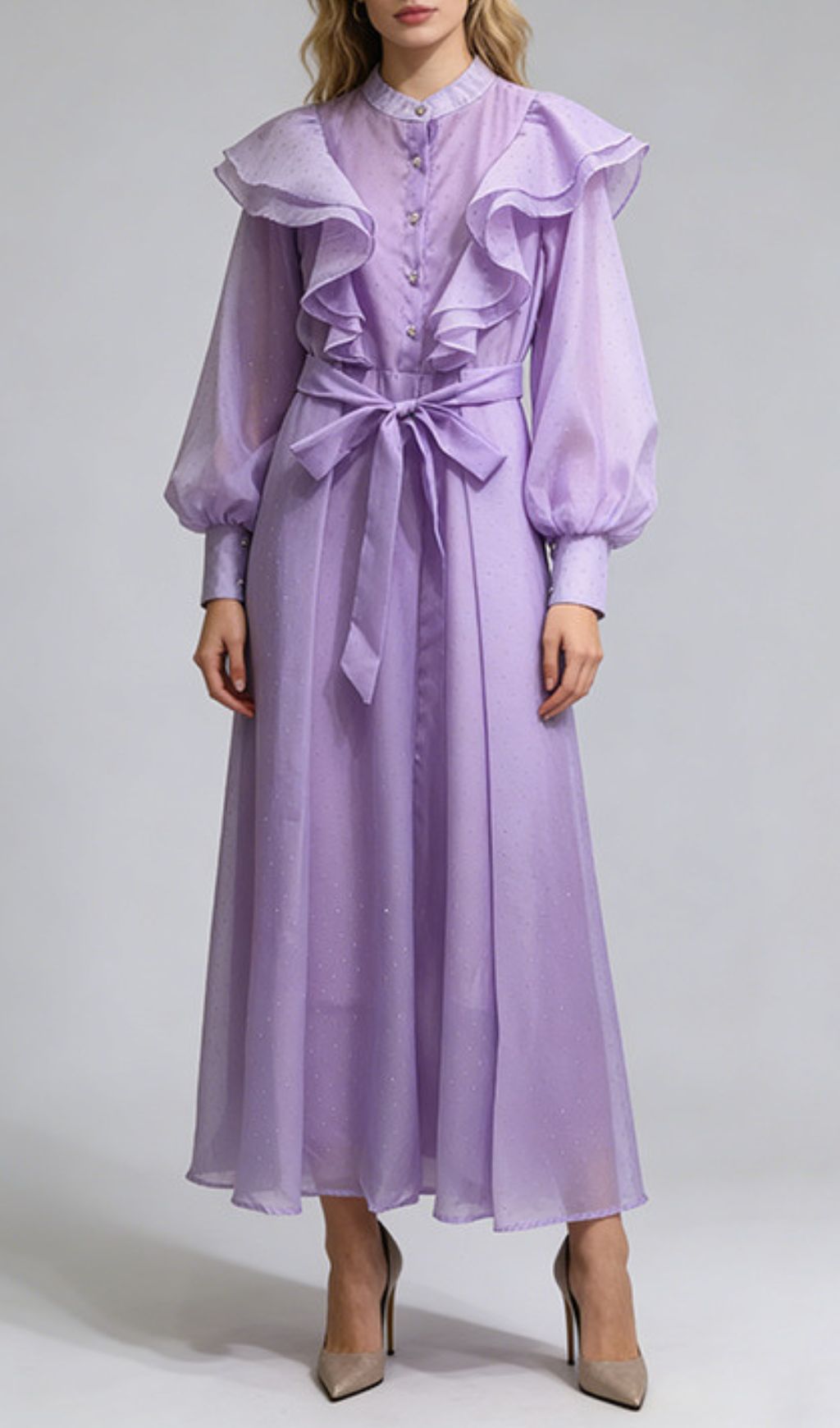 Jolanda Sparkle Ruffle Maxi Dress - Elegant Long Sleeve Gown