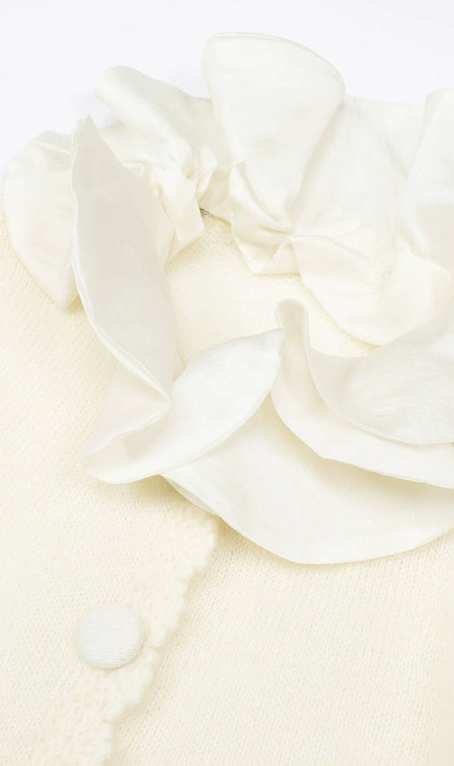 Jacques Ruffle Collar Cropped Knit Cardigan - Elegant Women's Sweater