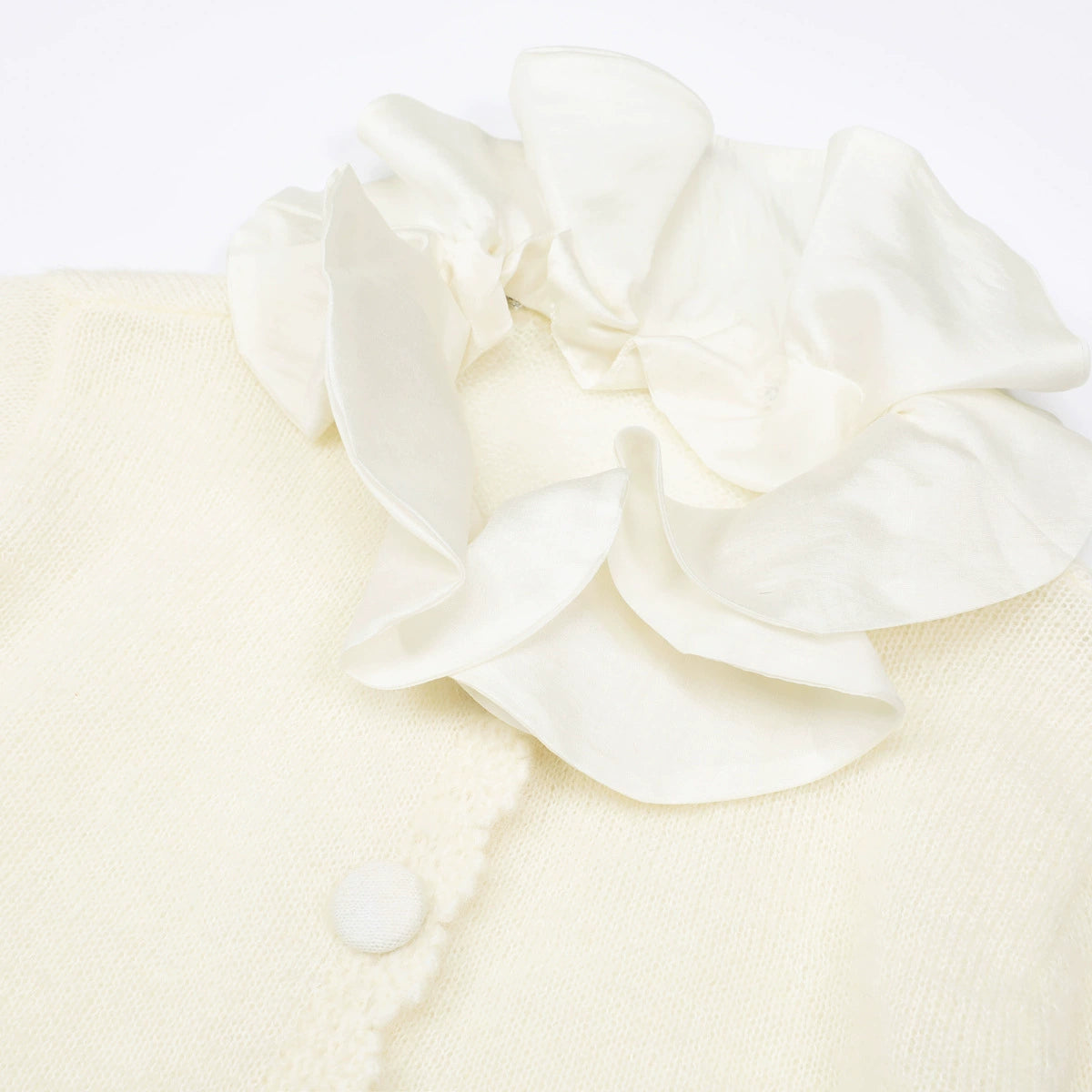 Jacques Ruffle Collar Cropped Knit Cardigan - Elegant Women's Sweater