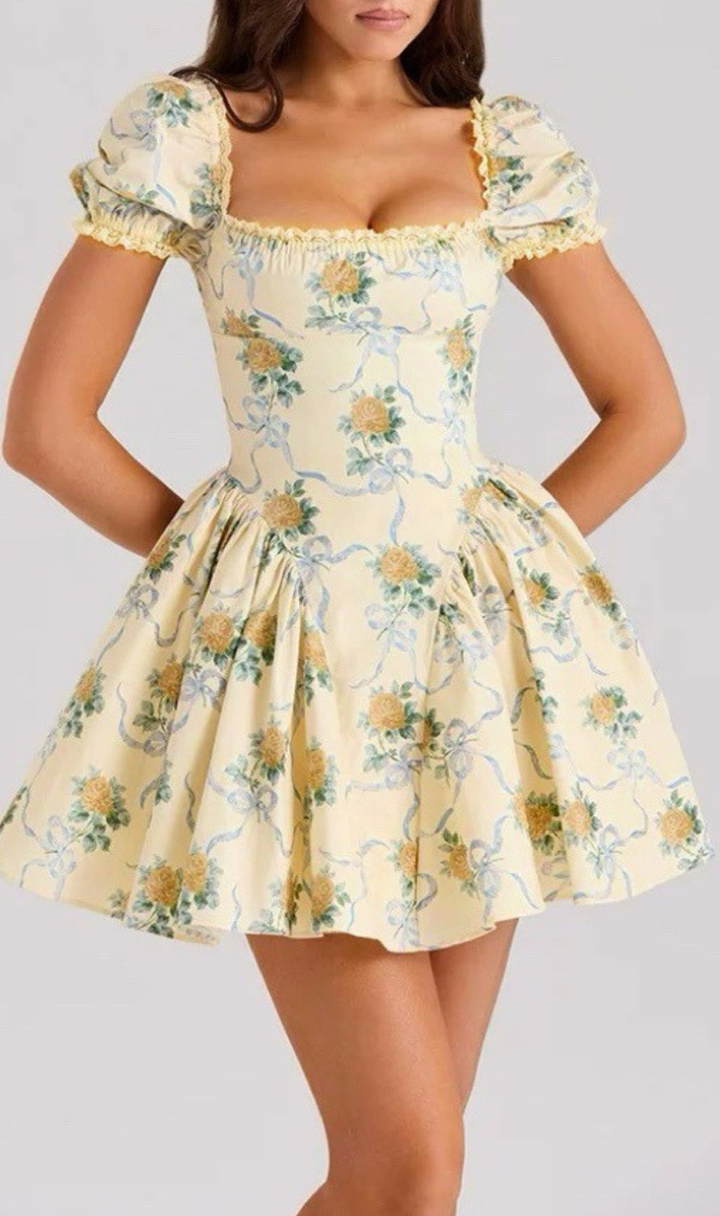 Fantasia Floral Square Neck Mini Dress