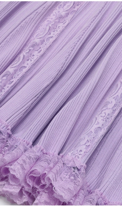 Kinzy Purple Short Sleeve Lace Midi Dress