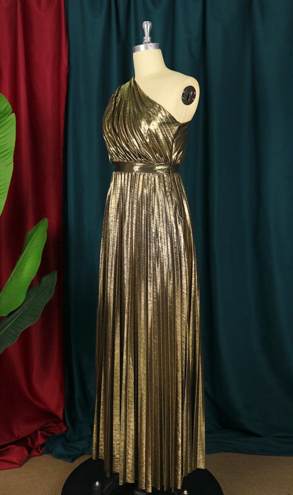 Bahia Gold One Shoulder Maxi Dress