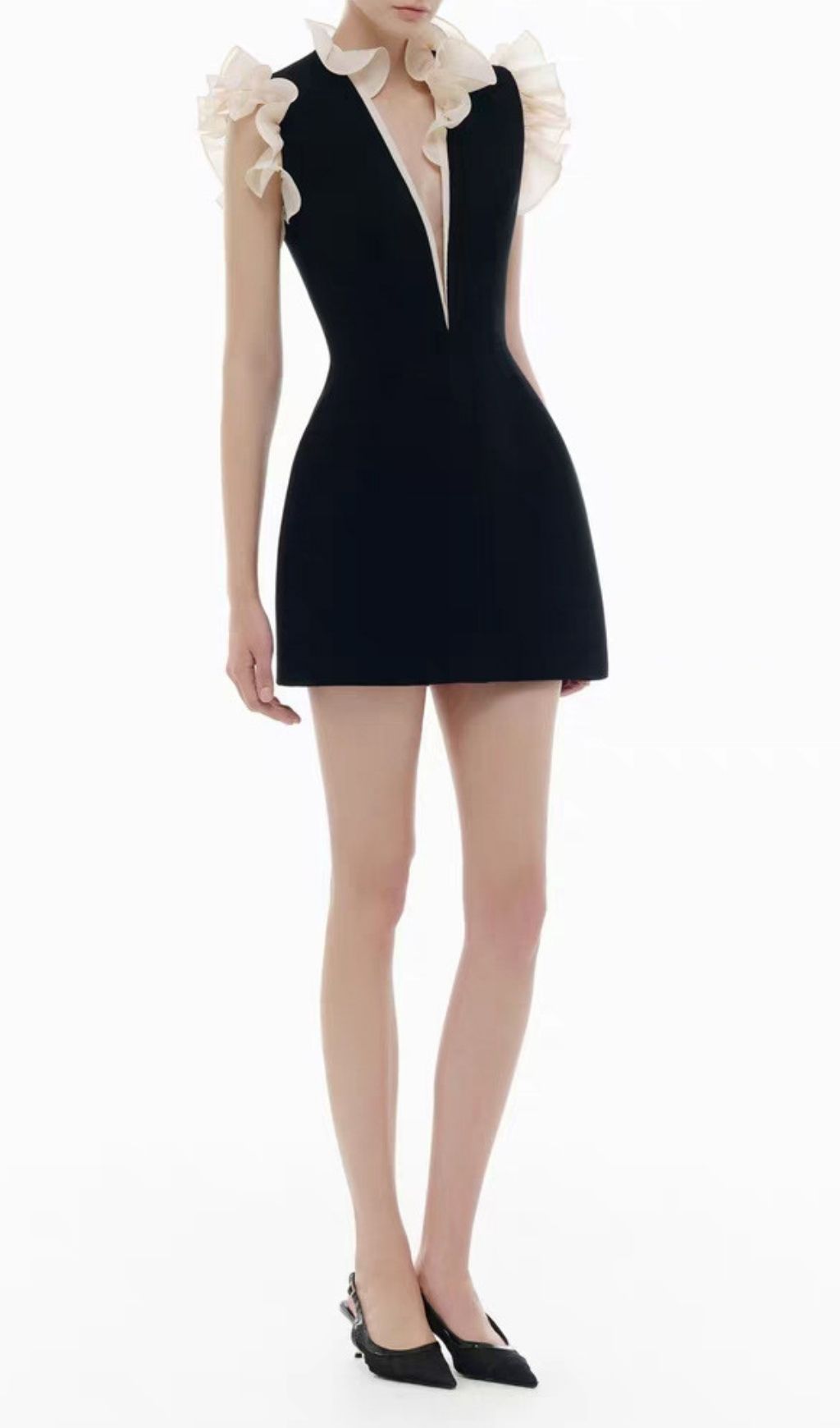 Kira Black V-neck Ruffle Mini Dress