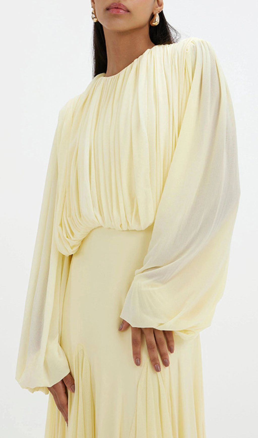 Jimena Yellow Pleated Maxi Dress | Elegant Long Sleeve Gown