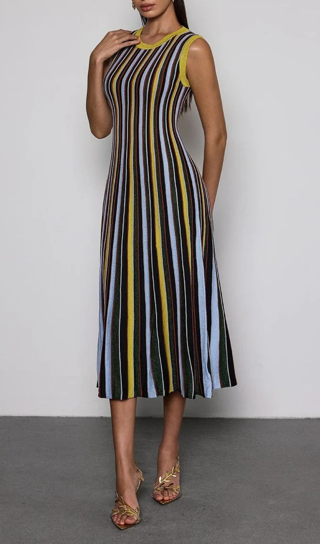 Malyxa Vibrant Stripe Knit Midi Dress - Effortless Chic & Flattering Style