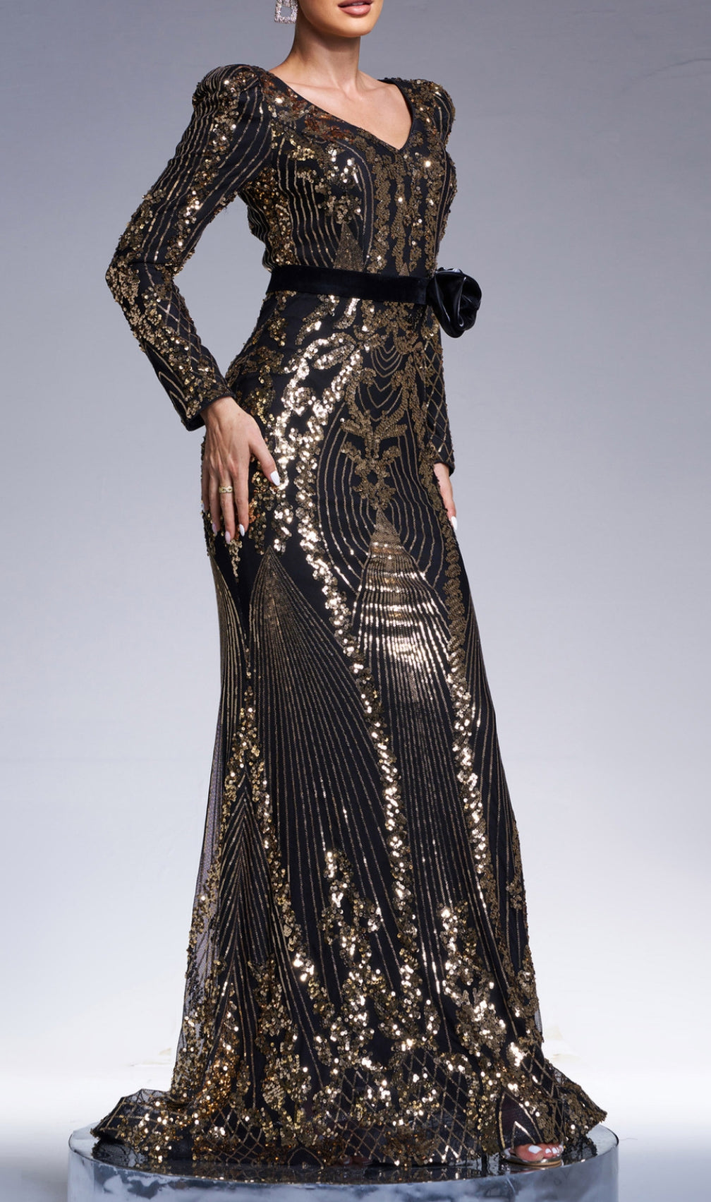 Chapa Gold Sequin Long Sleeve Maxi Dress