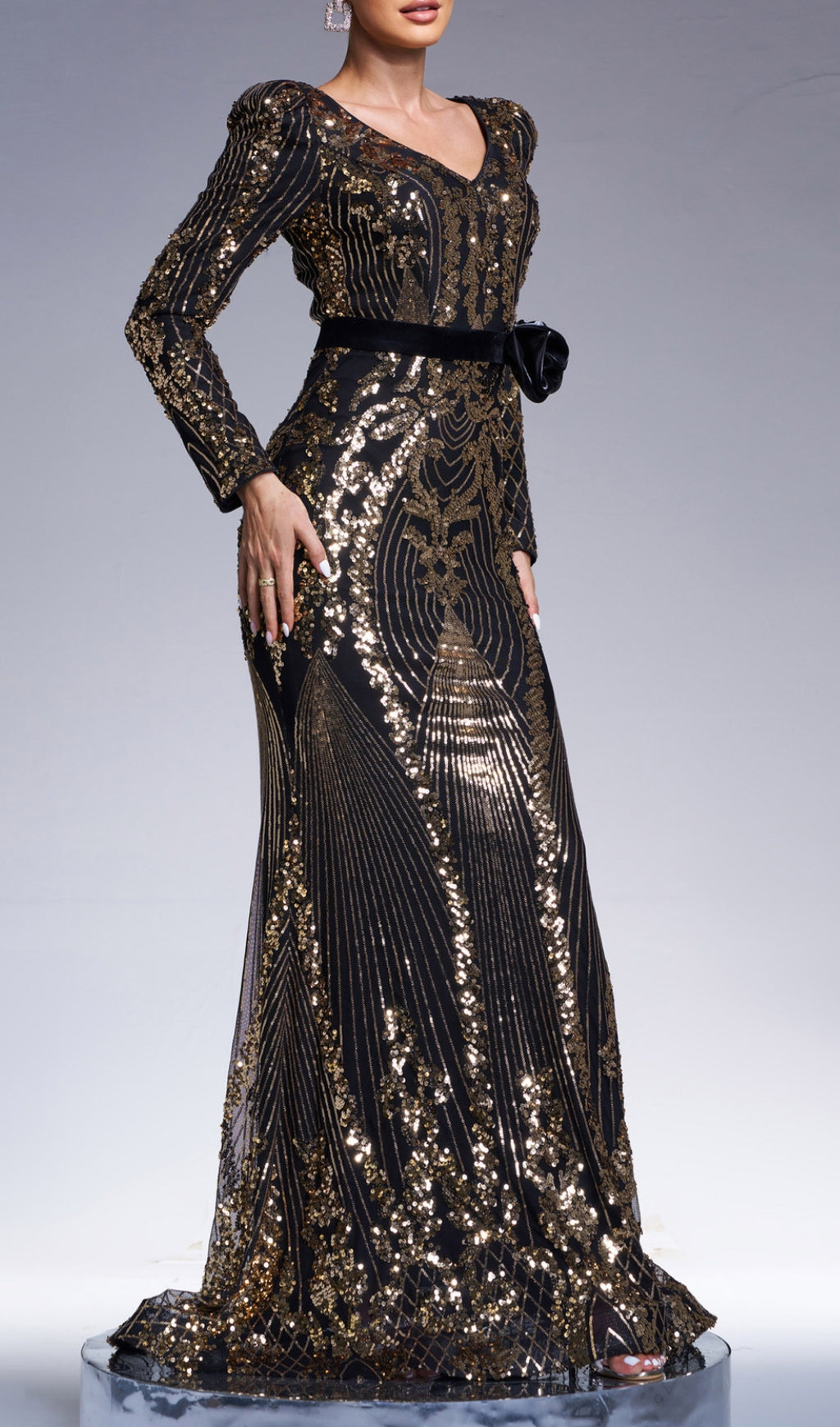 Chapa Gold Sequin Long Sleeve Maxi Dress