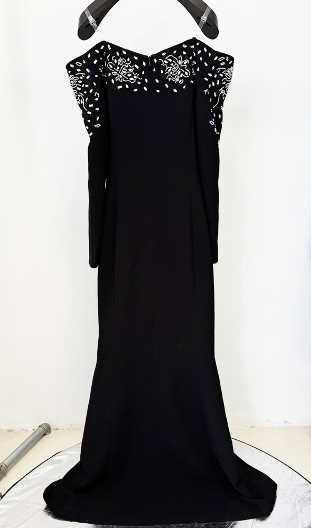 Denita Black Crystal Off-Shoulder Maxi Dress