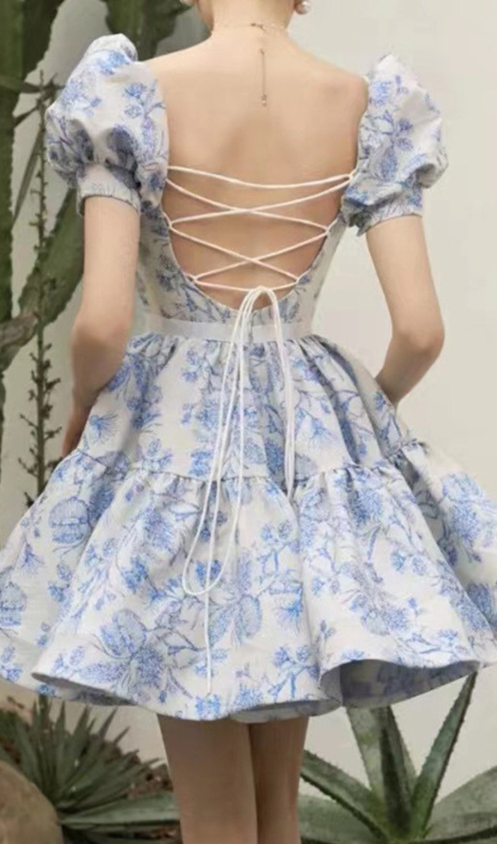 French Puff Sleeve Printed Mini Dress