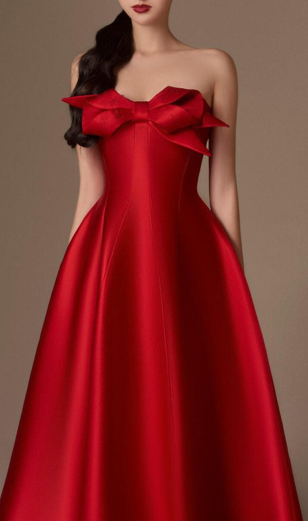 Avani Red Flared Semi-Heart Neck Taffeta Dress