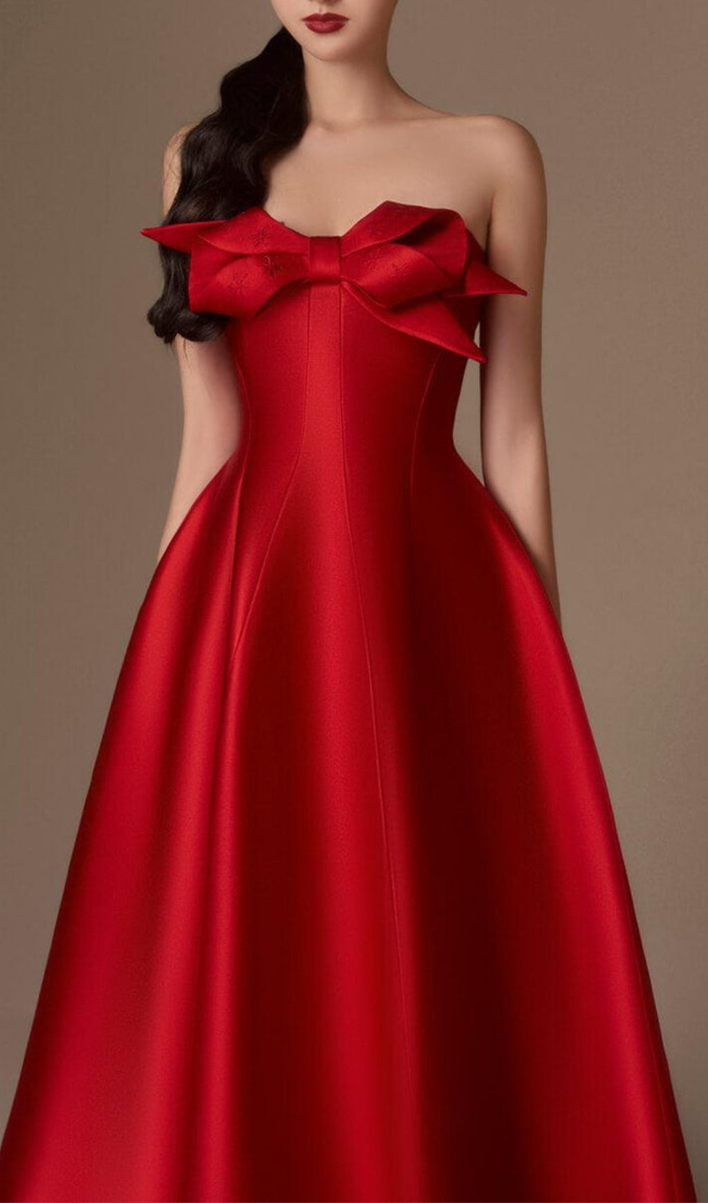 Avani Red Flared Semi-Heart Neck Taffeta Dress