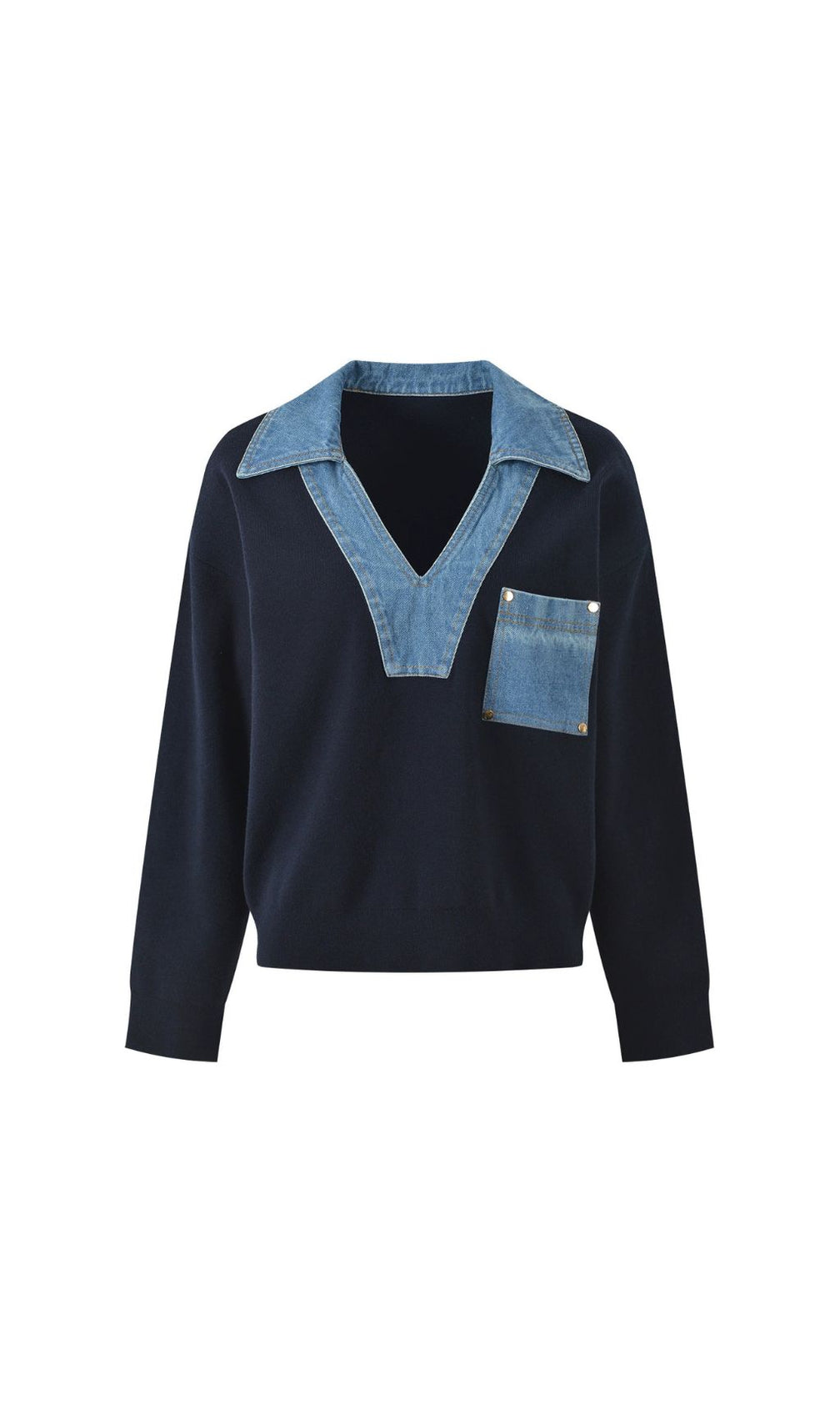 Effortless Chic Women's Denim V-Neck Pullover Sweater
