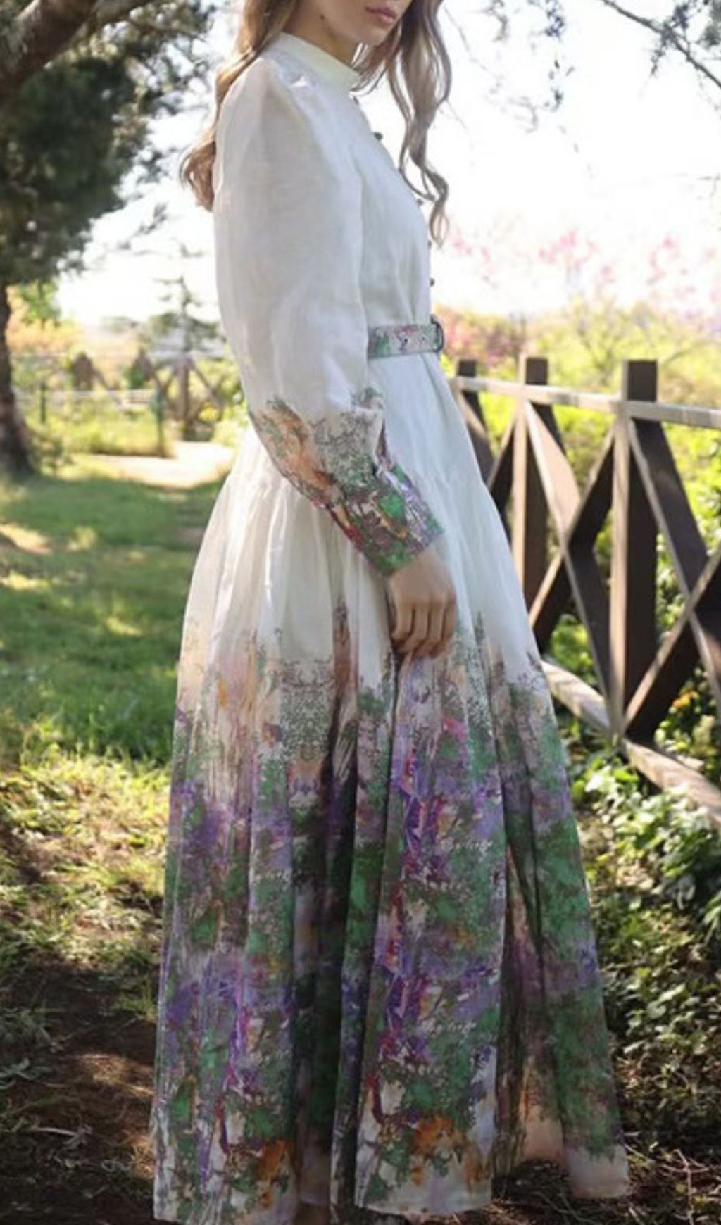 Huela Artistic Flow Maxi Dress | Vibrant Print Long Sleeve for Women