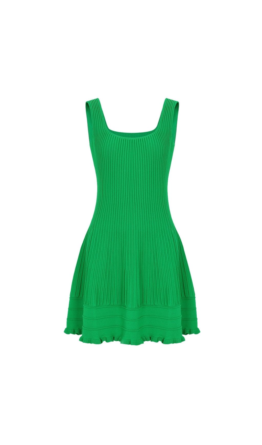 Kimiye Effortless Chic Green Ribbed Knit Mini Dress | Square Neck Sleeveless