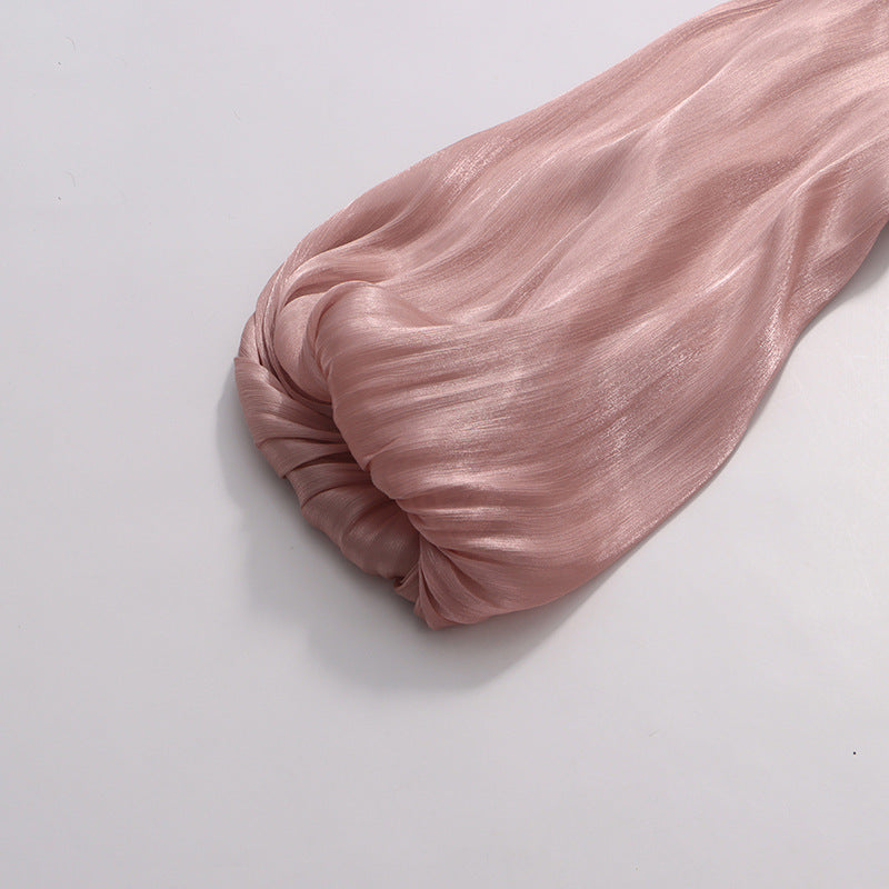 Juhani Rose Pleated Satin Maxi Dress - Elegant Long Sleeve Gown