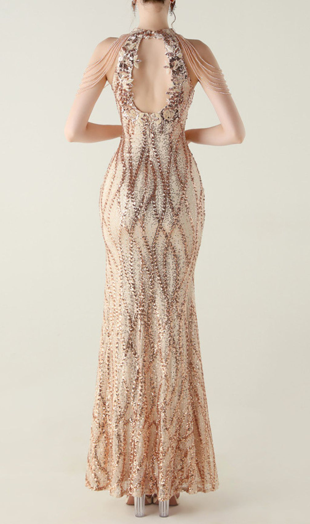 Ikra Glamour Halter Sequin High Slit Maxi Dress - Dazzling Evening Gown