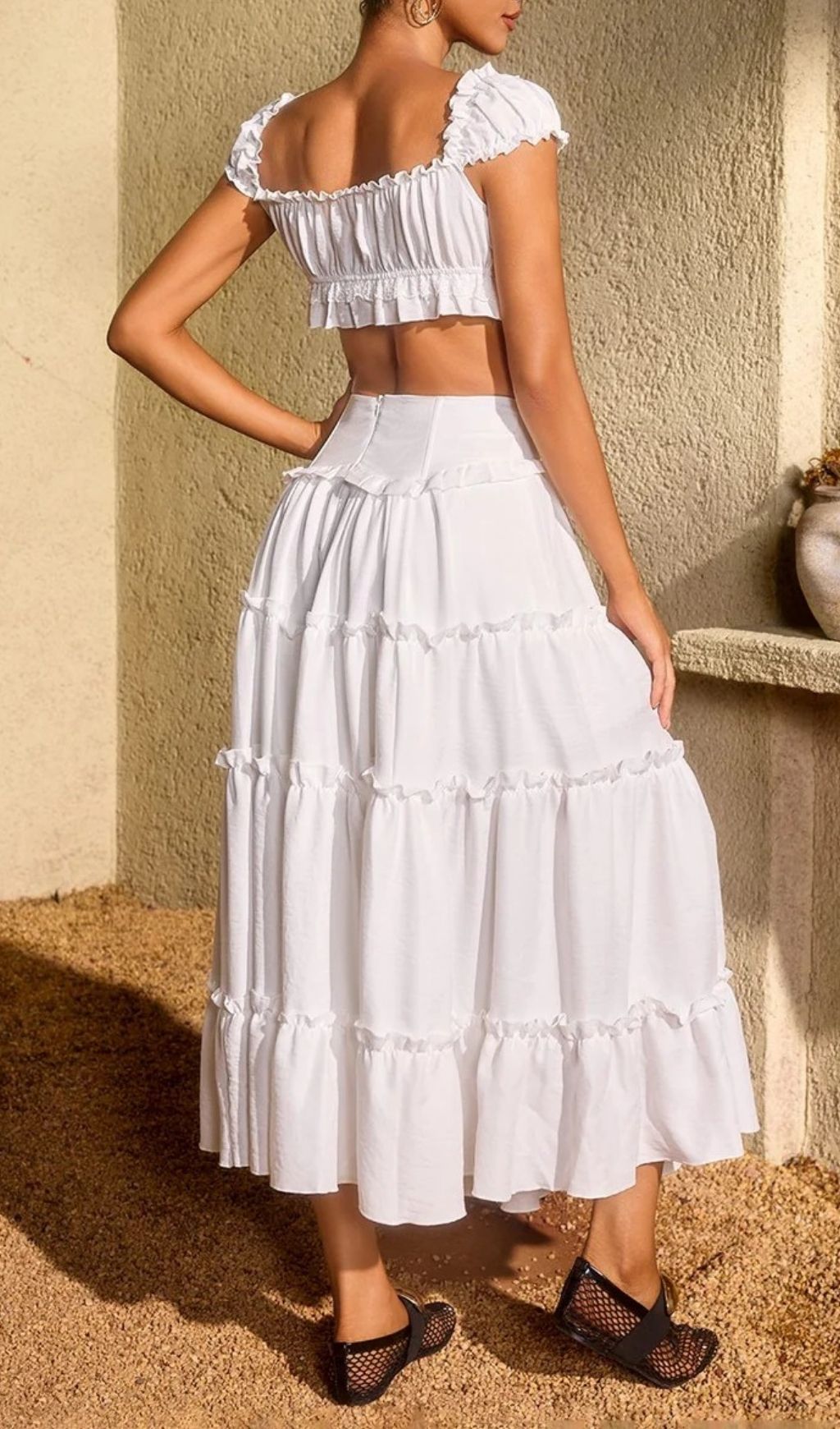 Uvenlor Lace Up Split Skirt Set