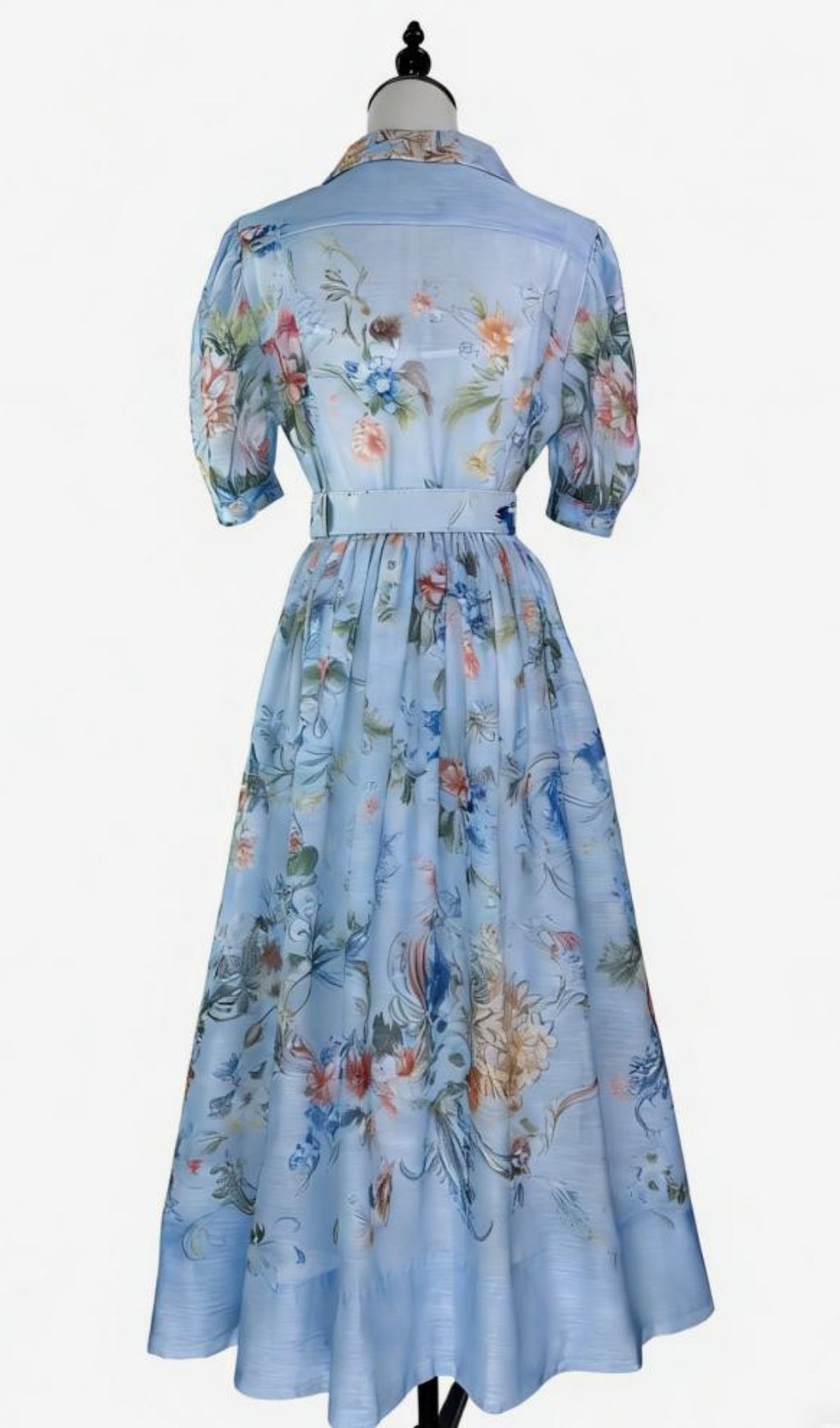 Kary Blue Floral Button-Down Maxi Dress - Elegant Belted Summer Style
