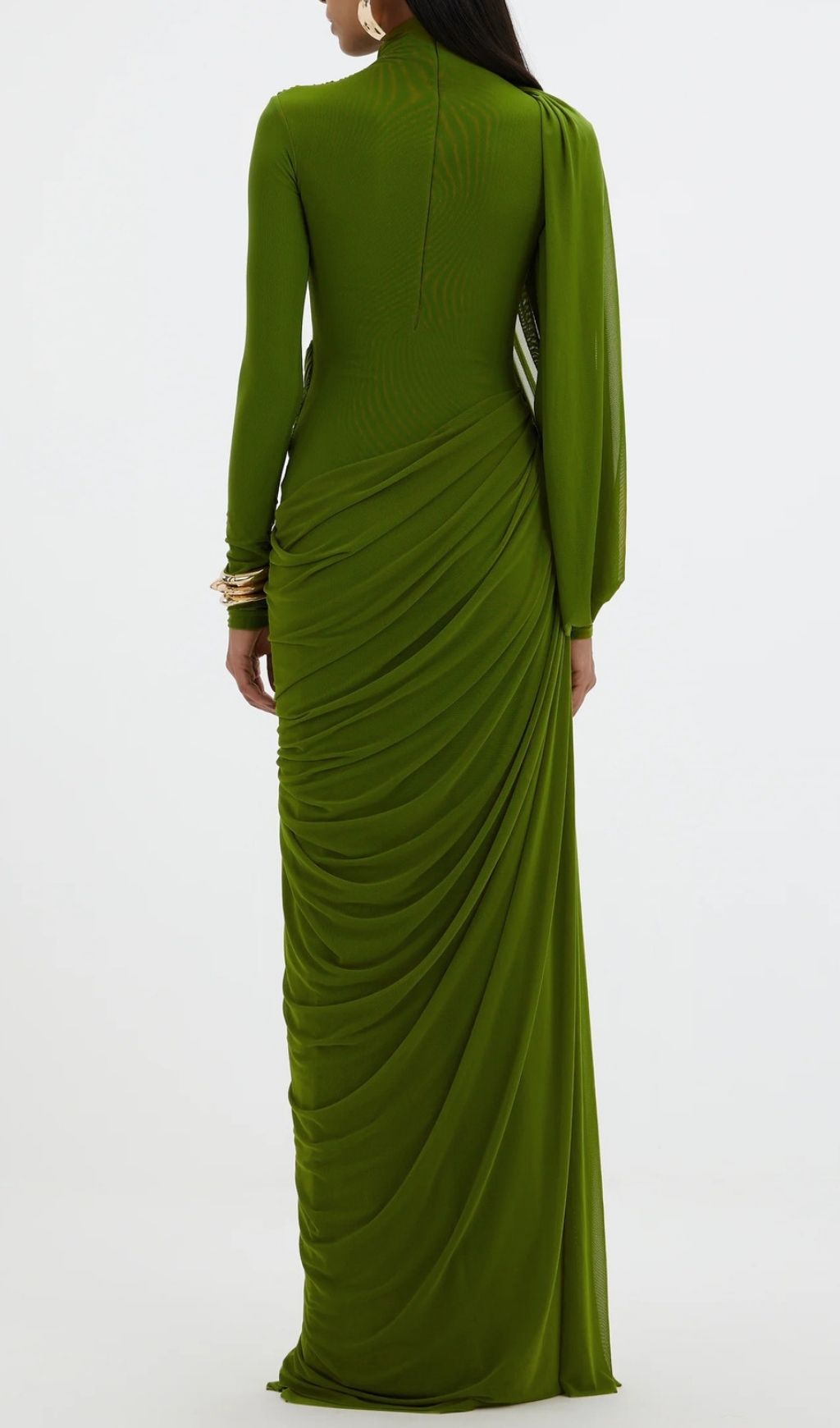 Kalila Elegant Draped Green Long Sleeve Maxi Dress