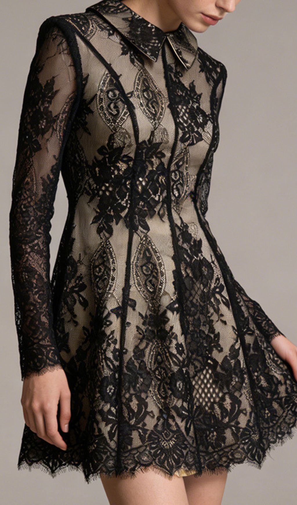 Jasiri Elegant Black Lace Long Sleeve Mini Dress | Women's Cocktail & Party Dress