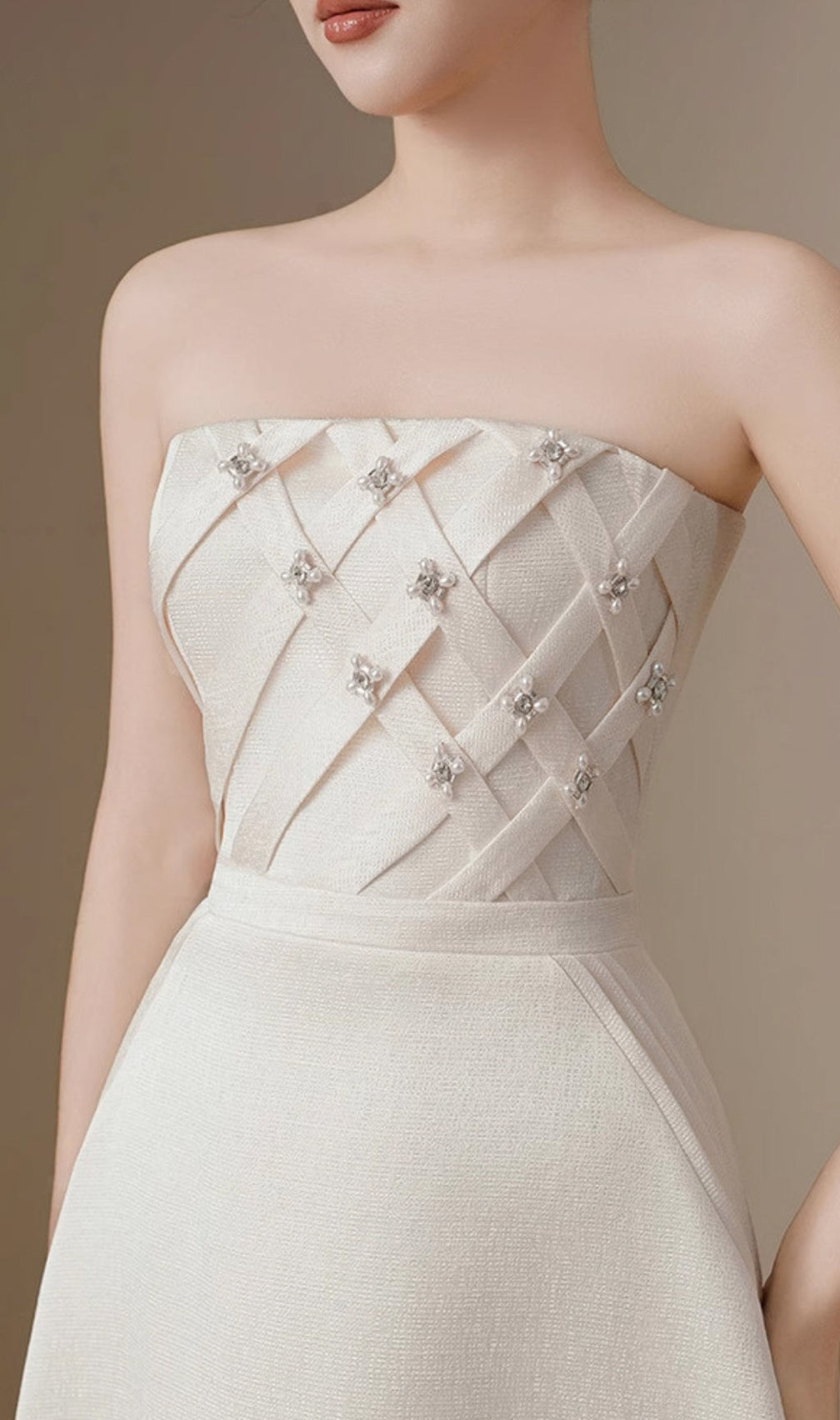 Ayah White Strapless Pearl Midi Dress