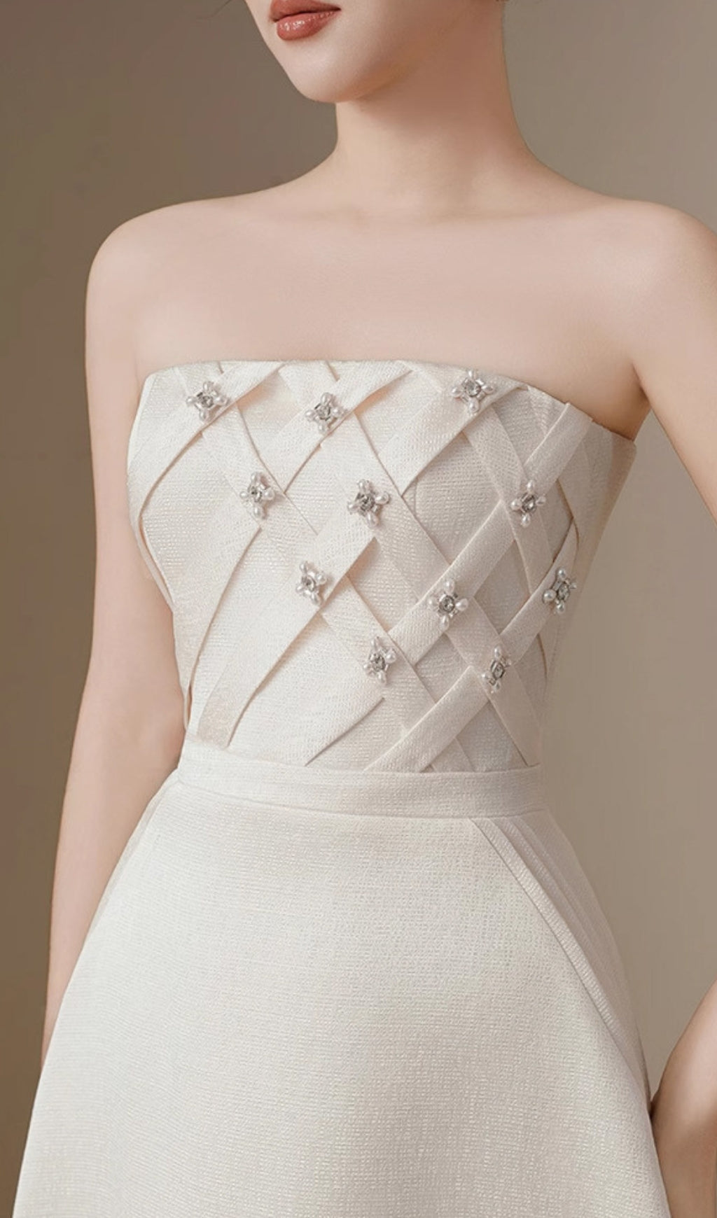 Ayah White Strapless Pearl Midi Dress