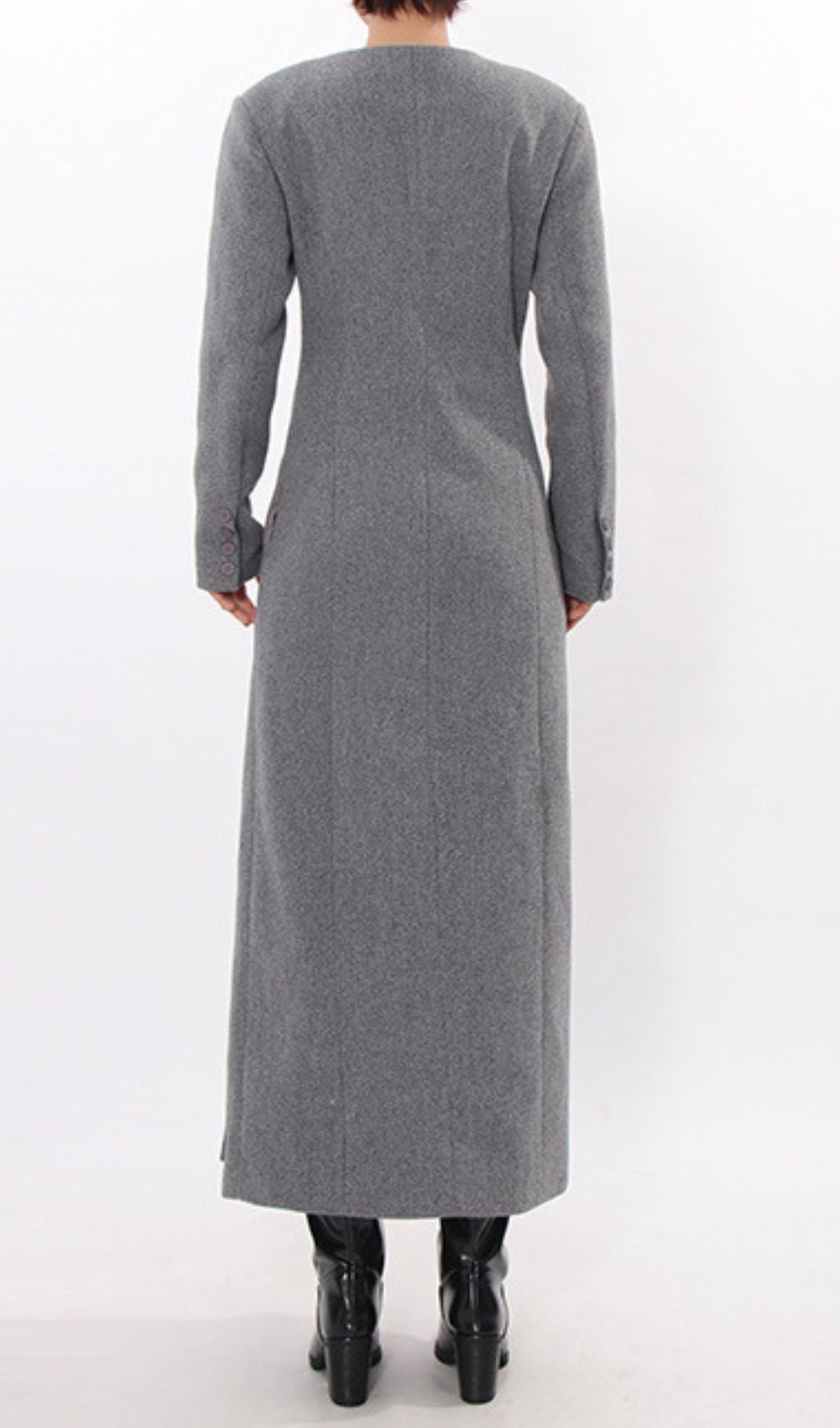 Iekika Elegant Grey Maxi Coat - Chic Asymmetrical Purple Button Outerwear for Women