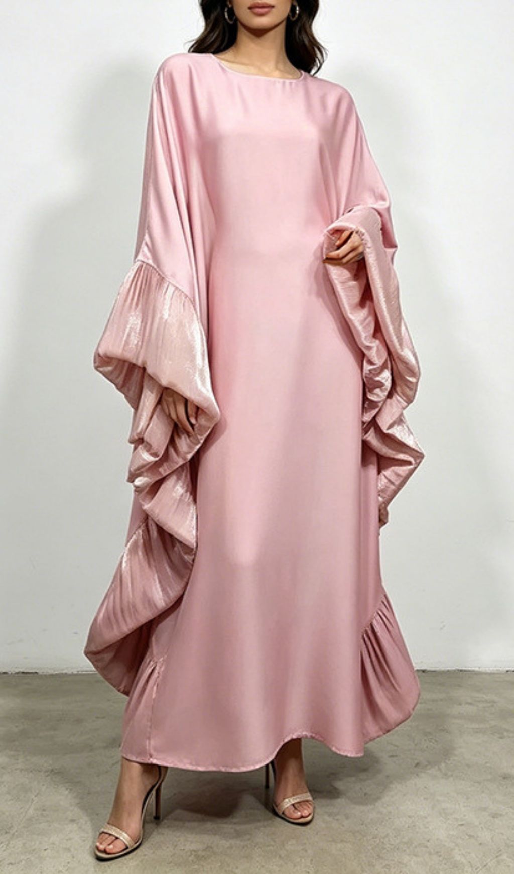 Kirklynn Pink Batwing Sleeve Maxi Dress