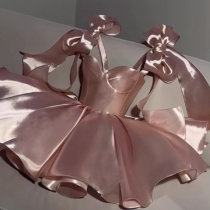 Jazzlyn Blush Pink Satin Bow Mini Dress | Glamorous Party & Cocktail