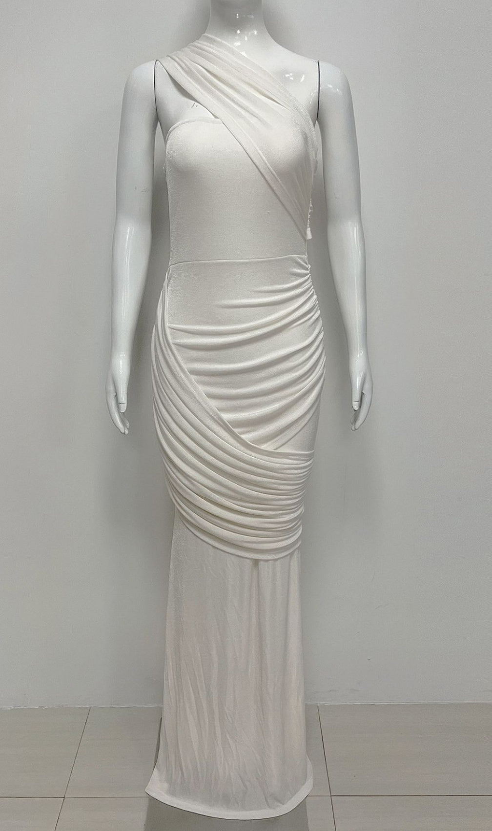 Kesley Elegant White Ruched One-Shoulder Maxi Dress - Flattering Gala Gown