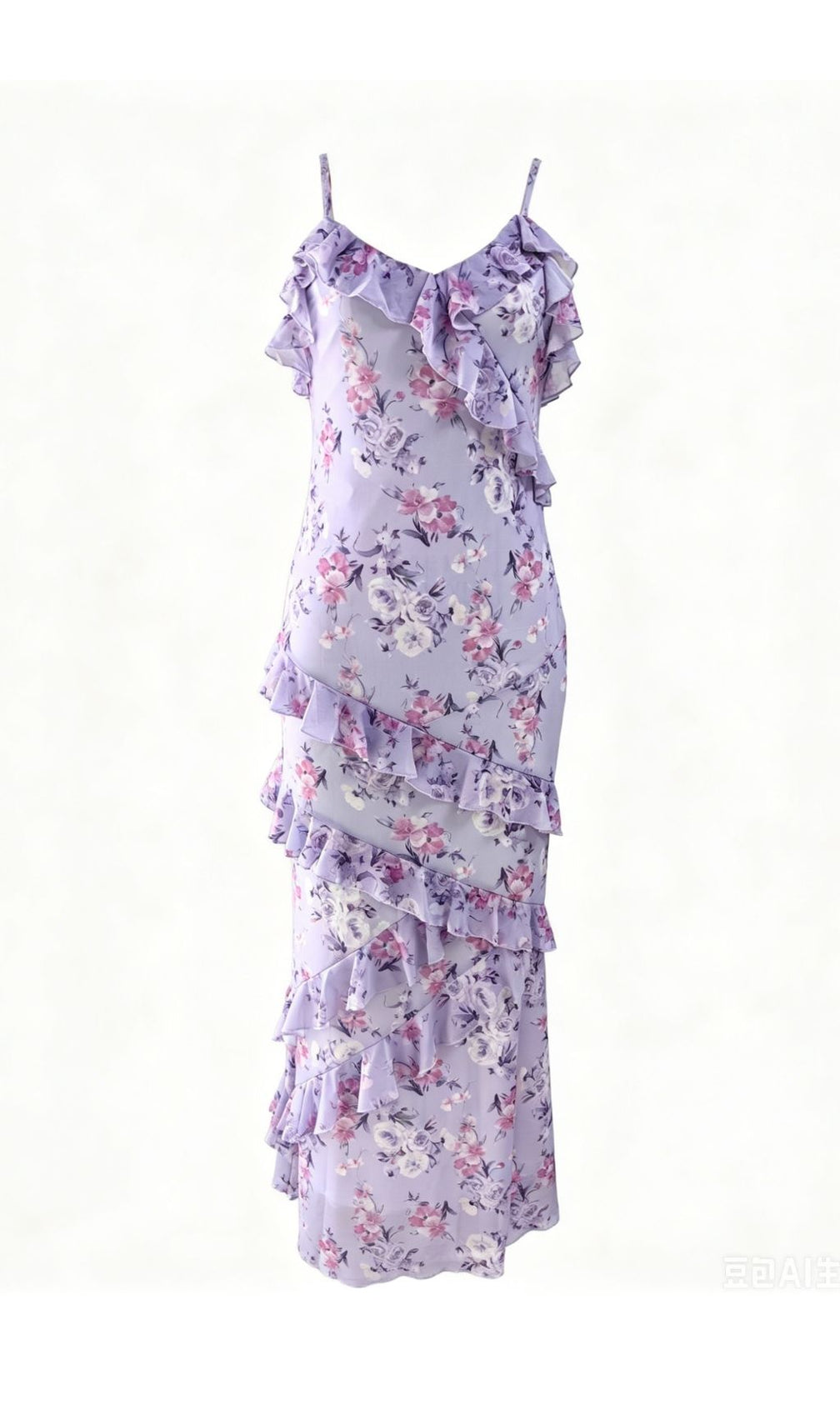 Labonita Purple Floral Ruffle Maxi Dress